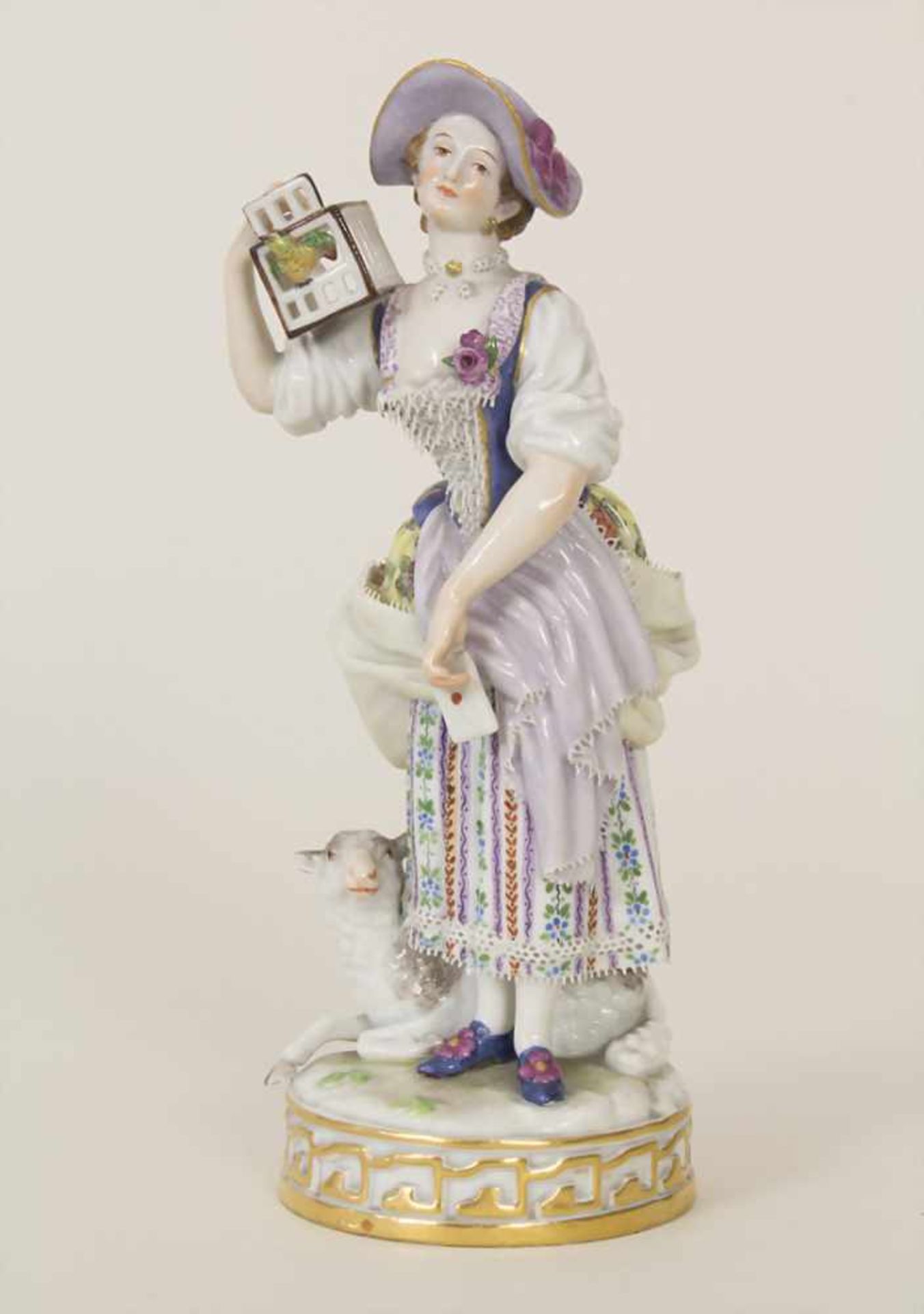 Schäferin mit Vogelkäfig / A shepherdess with a birdcage, Meissen, Mitte 19. Jh.Material: Porzellan,