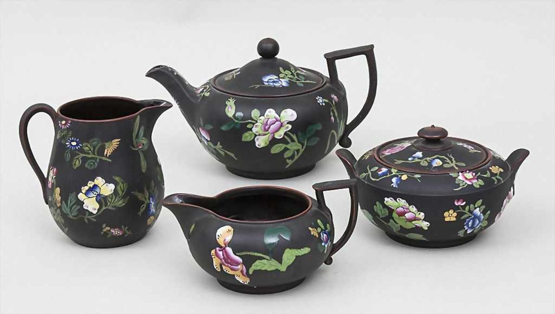 4-tlg. Capriware Basalt Teeservice / Early Capriware Basalt Tea Set, Wedgwood, um 1820bestehend