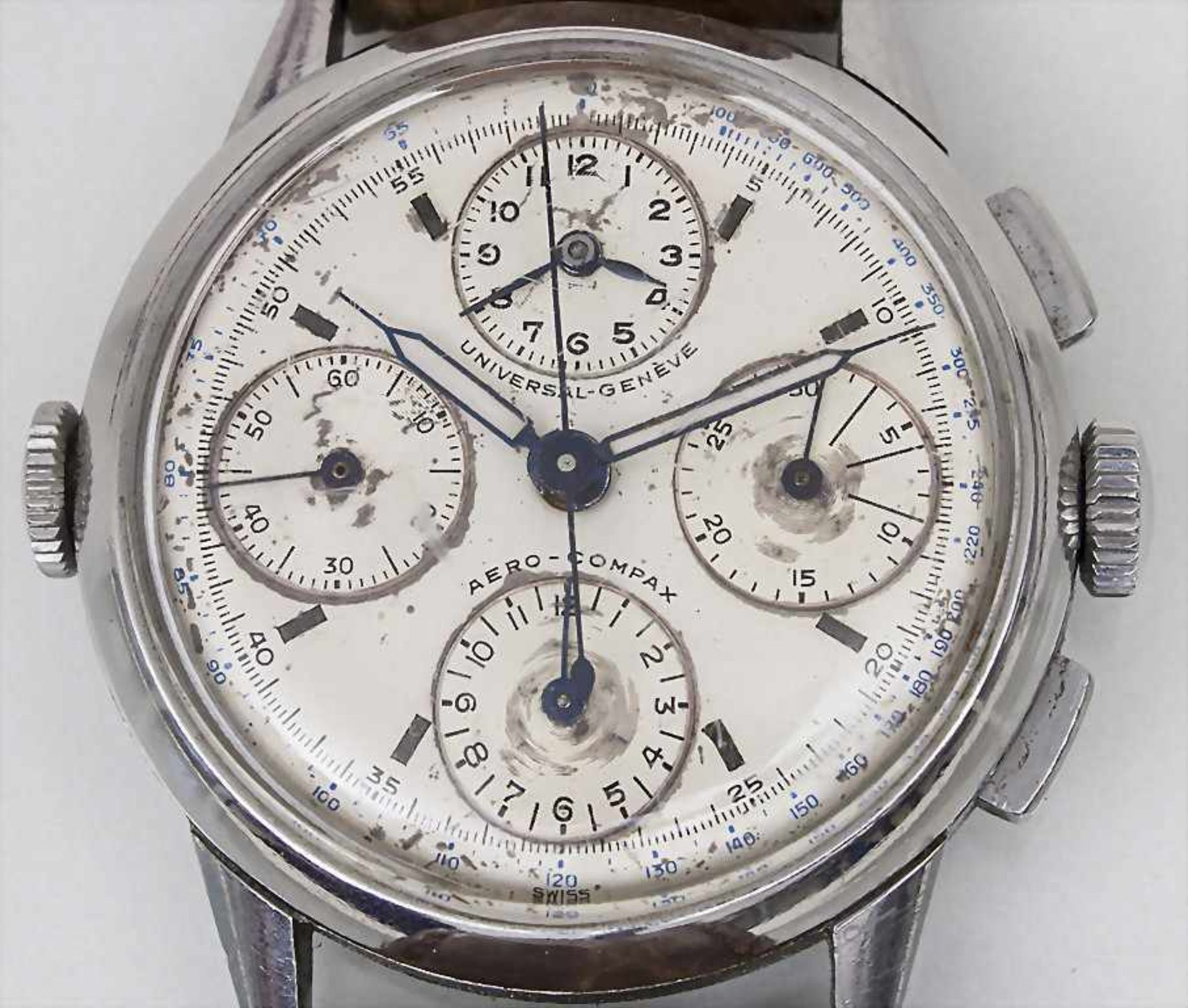 Aero-Compax, Universal Geneve, um 1940Gehäuse: Stahl,Zifferblatt: Chronograph mit 30 Minuten Zähler, - Image 2 of 2