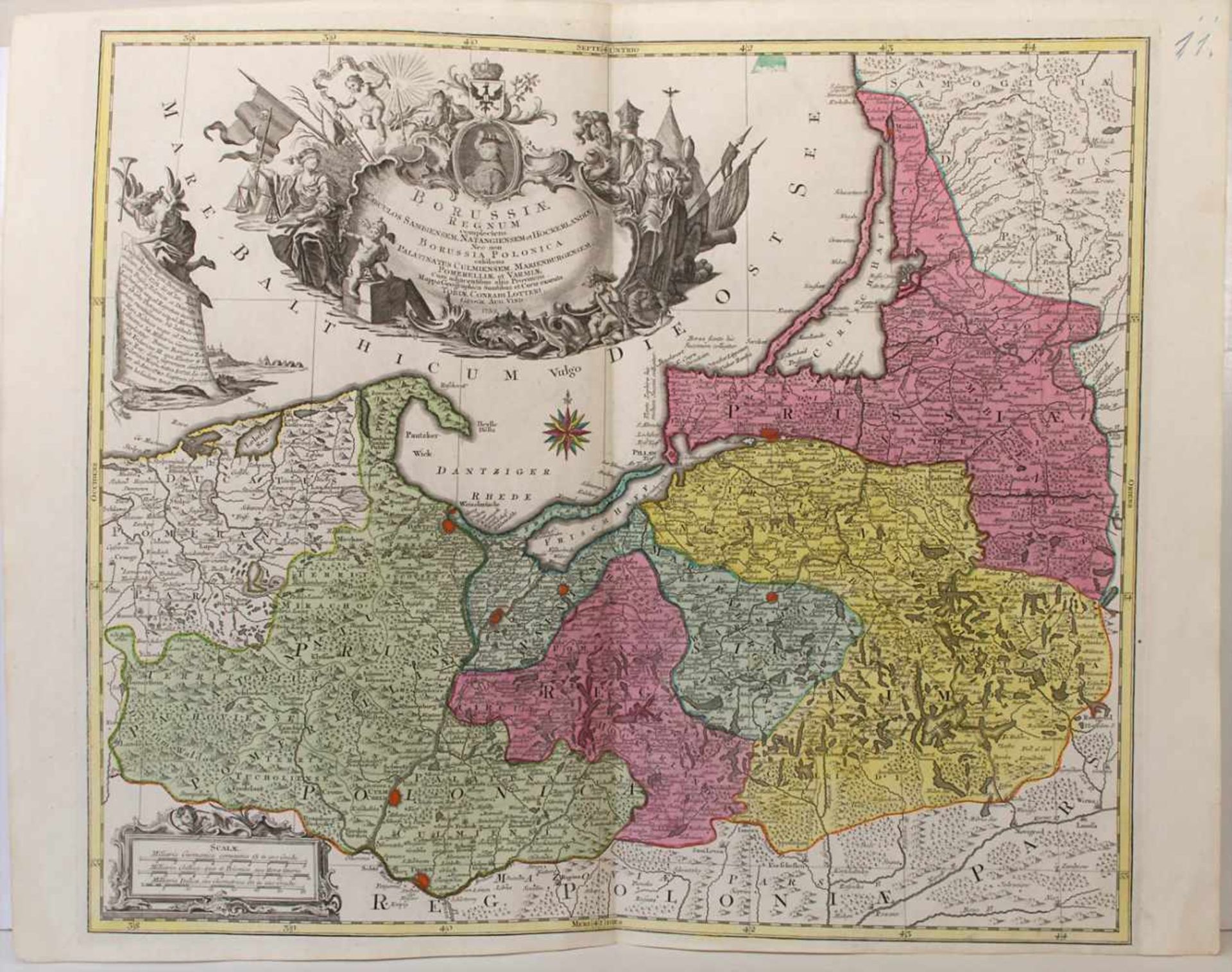 Tobias Konrad Lotter (1717-1777), Historische Karte Preussens 'Borussiae Regnum' / A historic map of