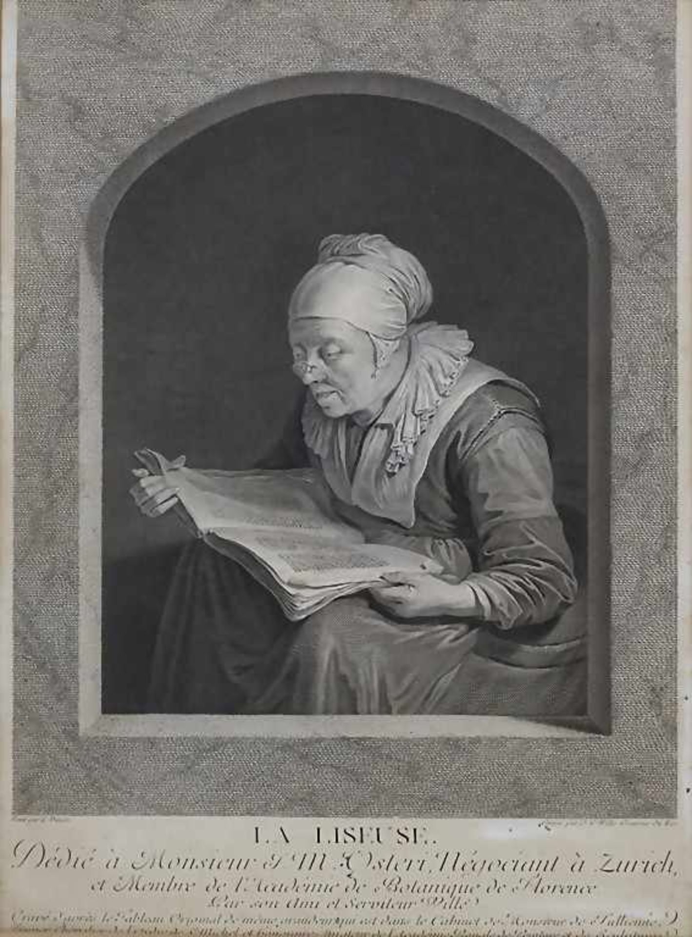 J.G. Wille (1715-1808), 'La Liseuse'Technik: Kupferstich auf Papier, gerahmt, hinter Glas,