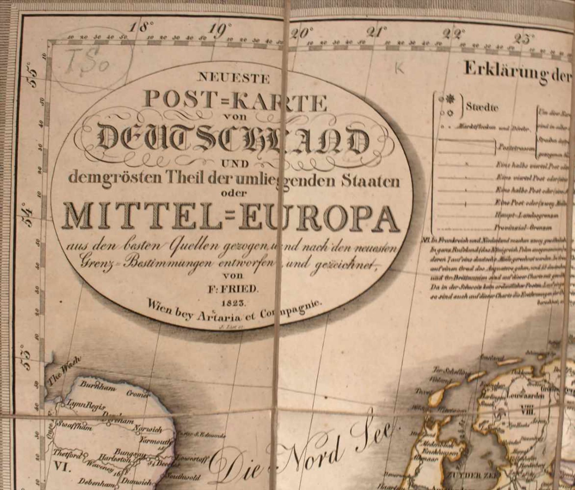 Franz Fried (19. Jh.), Historische Karte Deutschlands und Mittel-Europas / A historic map of Germany - Bild 2 aus 2