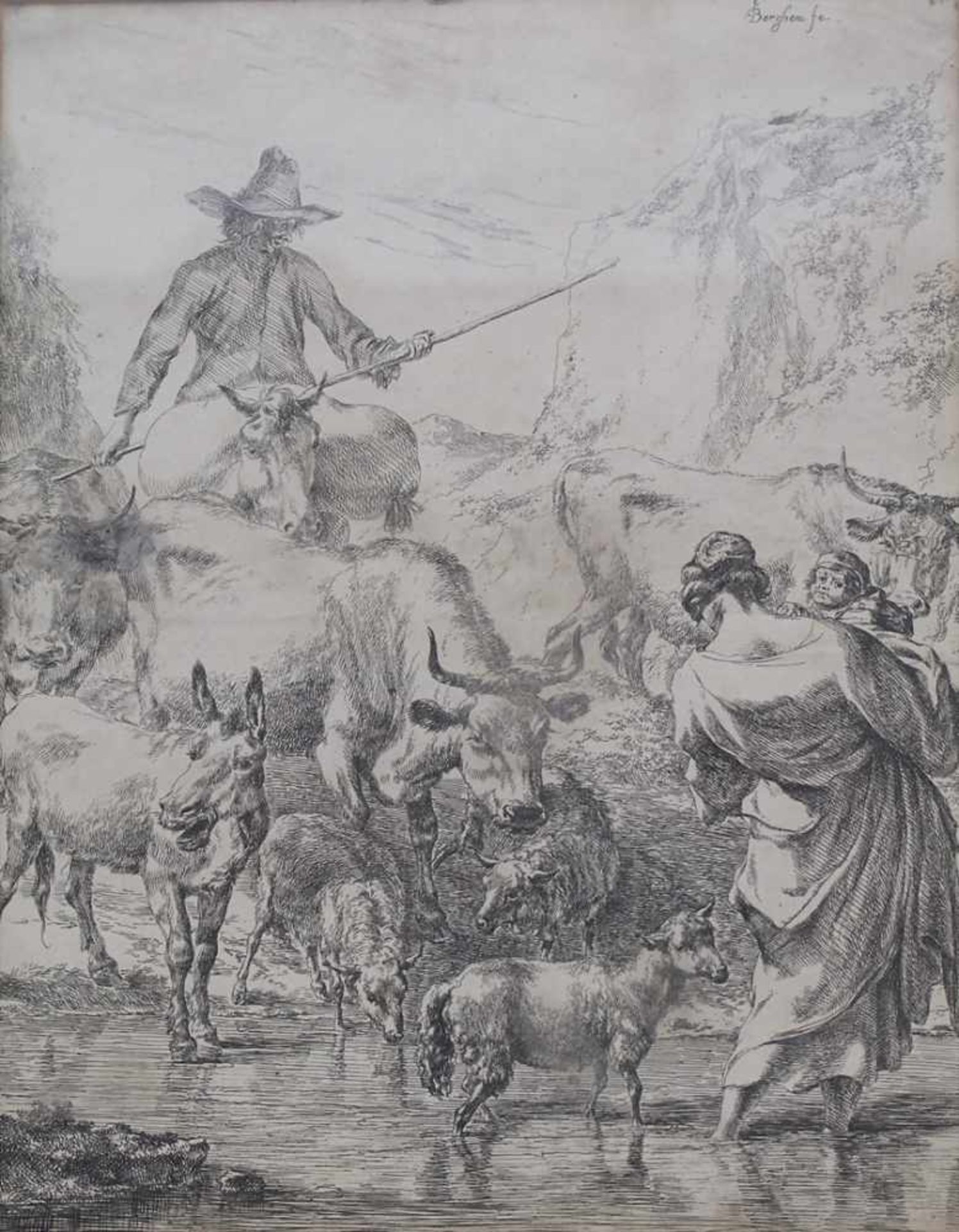 Nicolaes Berchem (1620-1683), 'La traversée du ruisseau'Technik: Radierung auf Papier, gerahmt,