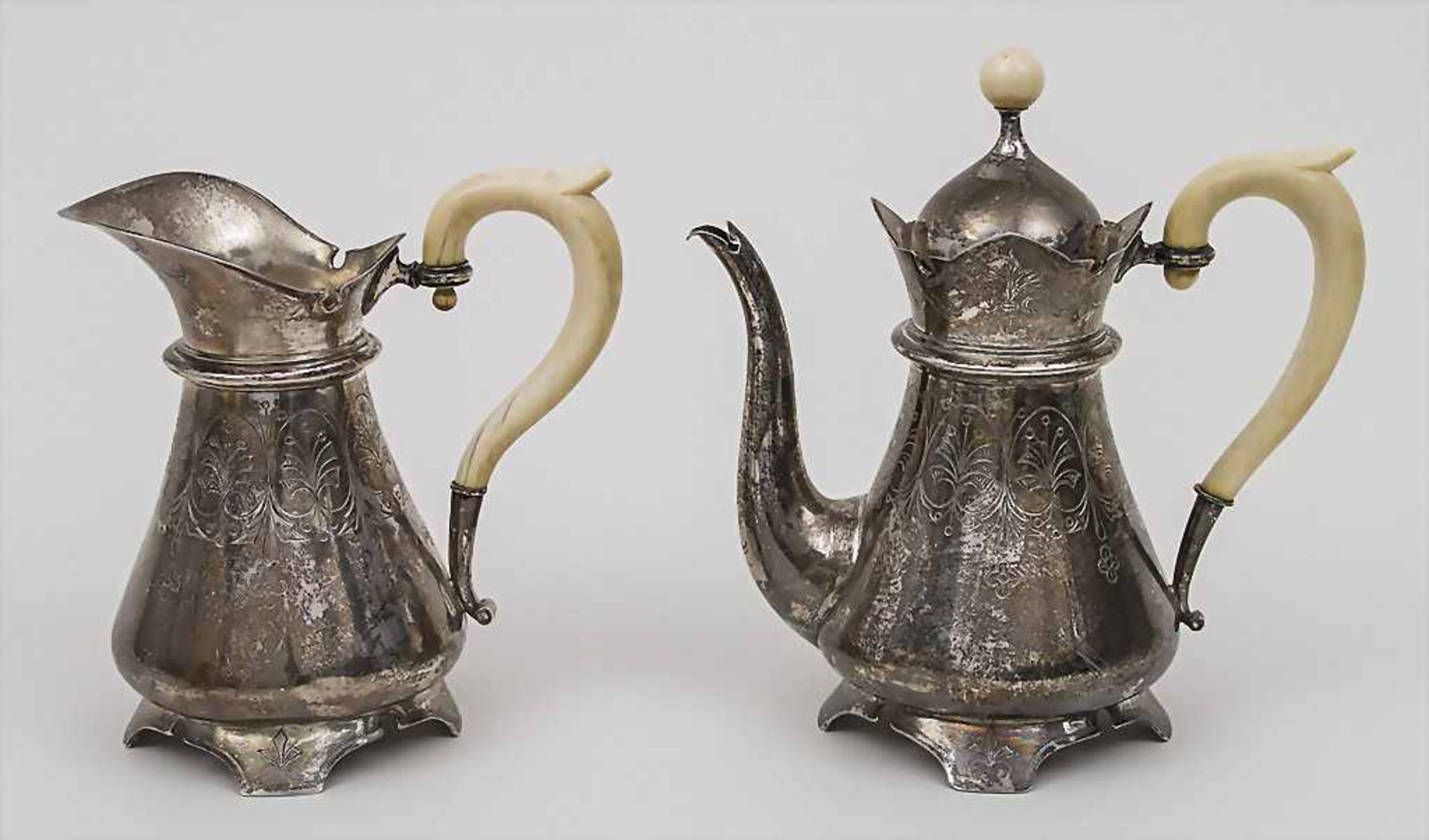 Teeset / Tea Set, Meyers & Söhne, Wien/Vienna, um 1880Material: Silber 800, Elfenbein-Griffe,