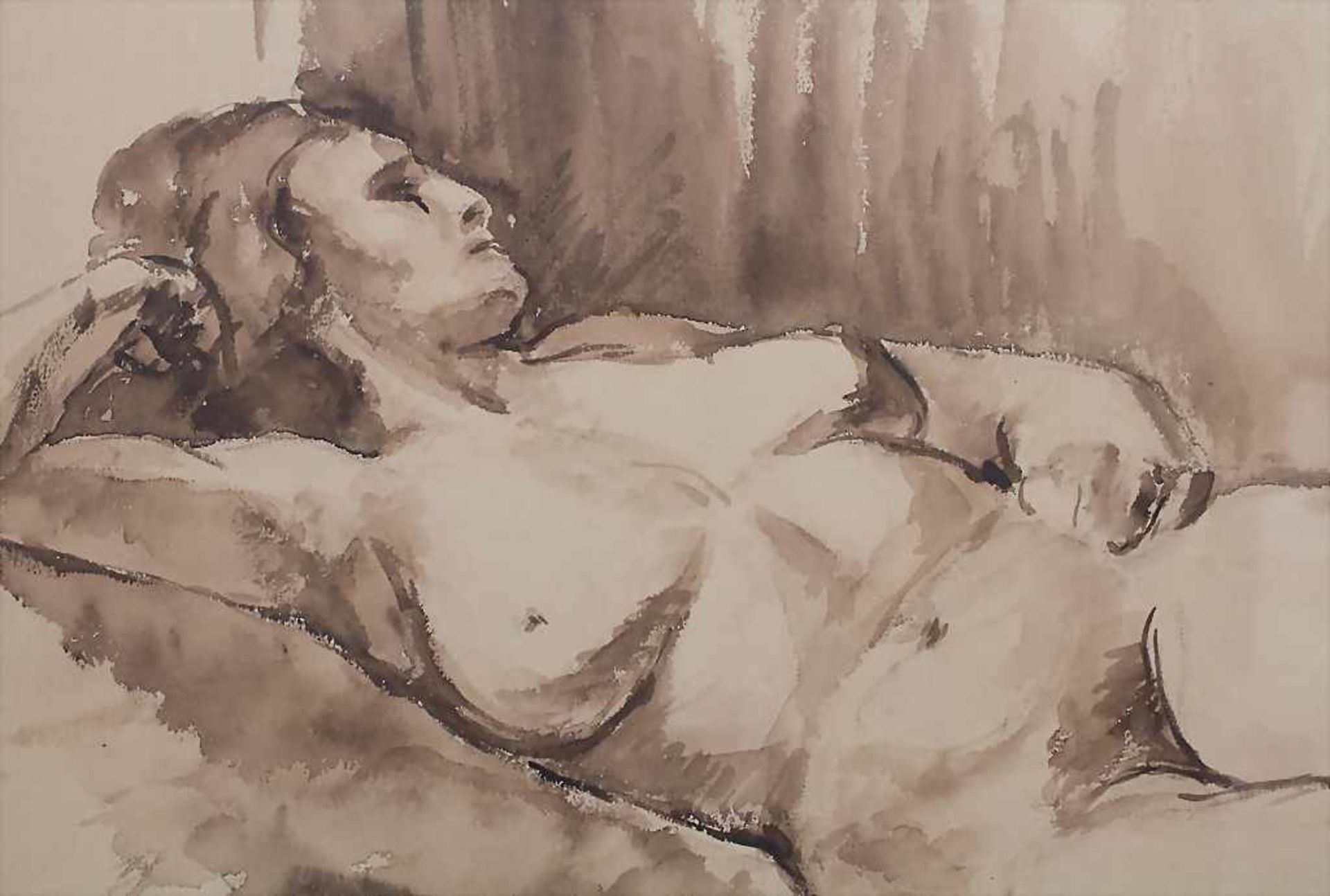 Carl Fischer (1887-1962), 'Weiblicher Akt' / 'A female nude'Technik: Aquarell auf Ingres, gerahmt, - Image 3 of 5