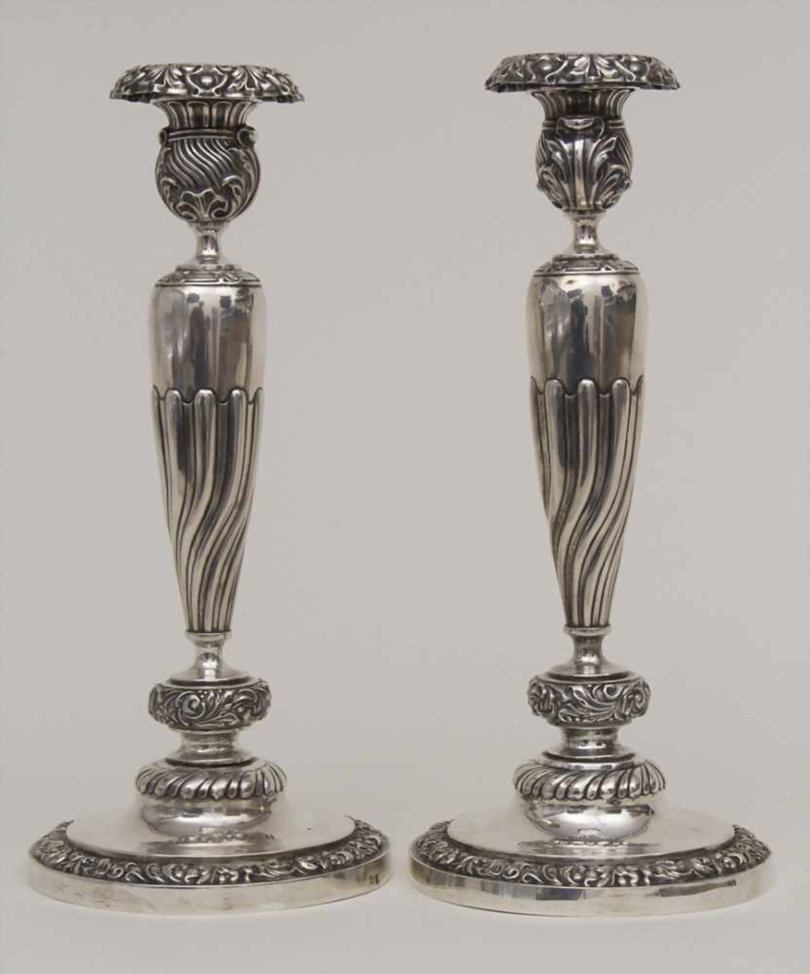 Paar Empire Kerzenleuchter / A pair of silver Empire candlesticks, Francois Drion, Lüttich / - Image 2 of 7
