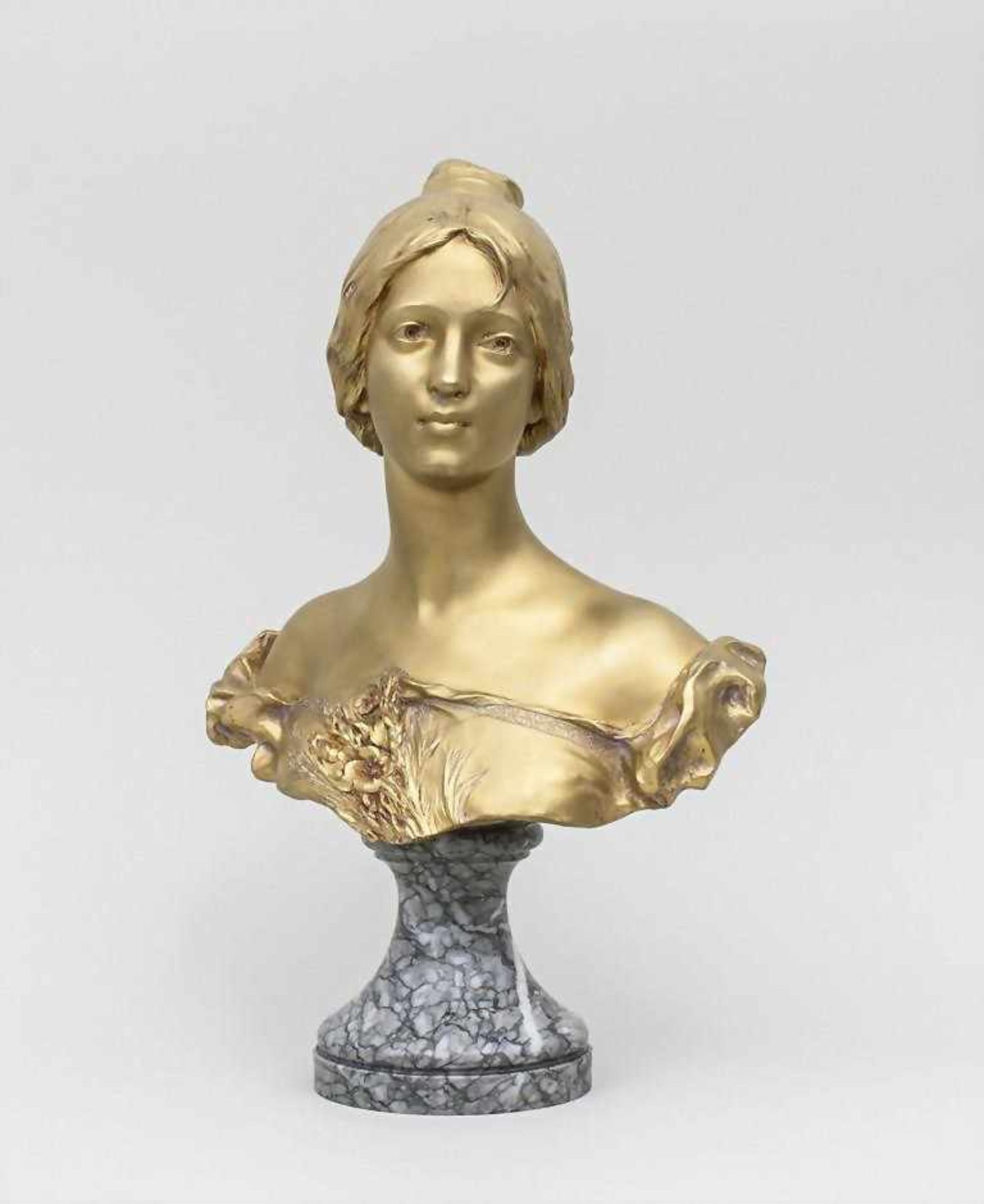 Félix Maurice Charpentier (1858-1924), Büste einer jungen Frau/Art Nouveau Female BustBronze, - Bild 2 aus 4