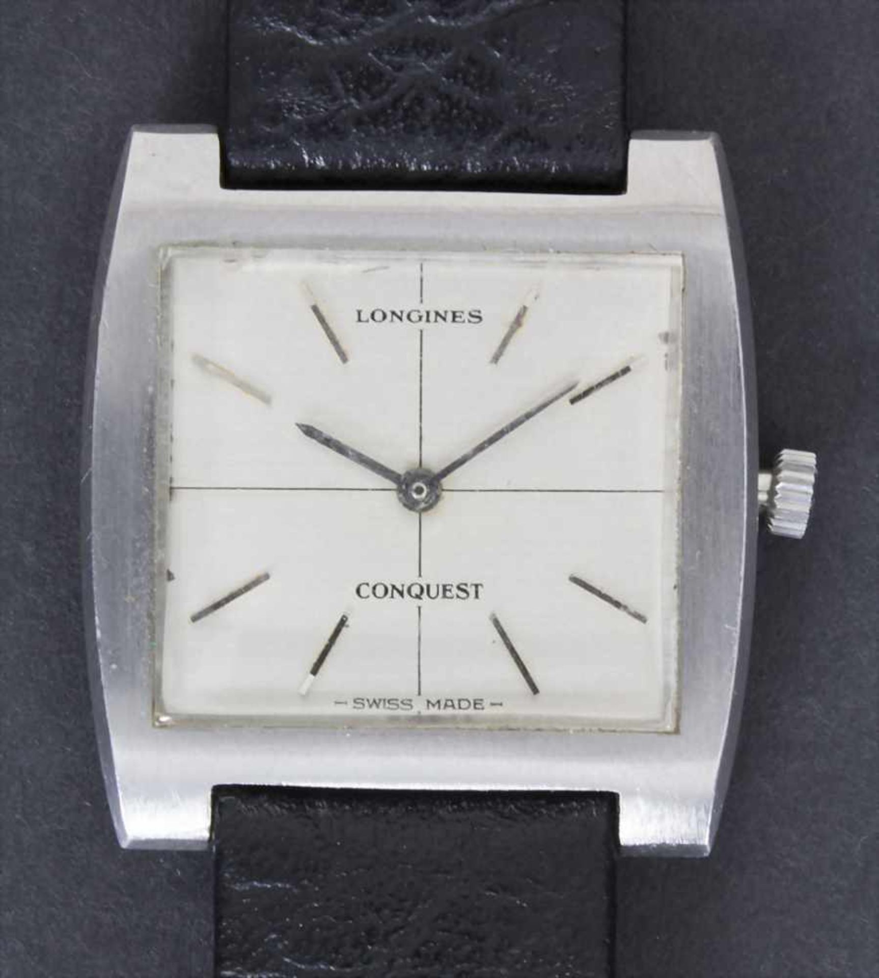 Longines Conquest, Schweiz, um 1960Gehäuse: Stainless Steel mit gedrücktem Stahlboden,Zifferblatt: