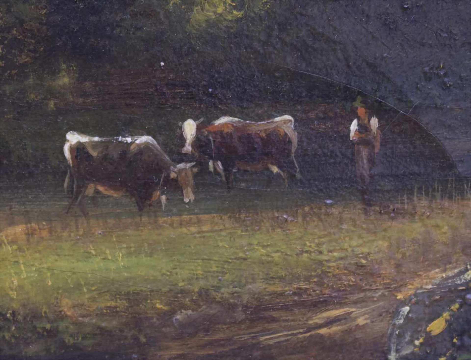 Künstler des 19. Jh., 'Alpenlandschaft mit Bauernpaar und Vieh' / 'An alpine landscape with - Bild 3 aus 5