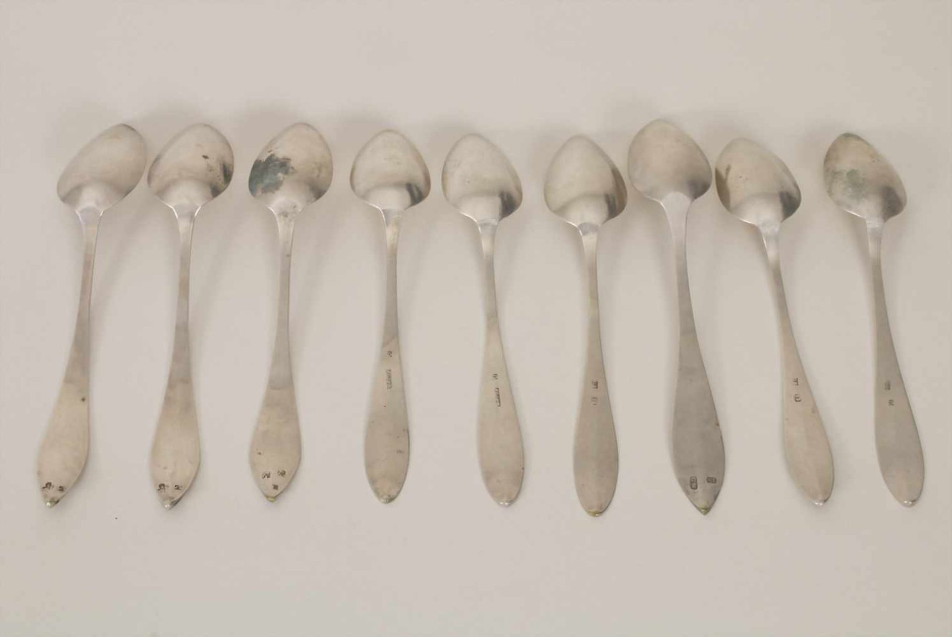 9 Biedermeier Teelöffel / 9 Biedermeier silver tea spoons, 19. Jh.Material: Silber 13 Lot, - Bild 2 aus 5