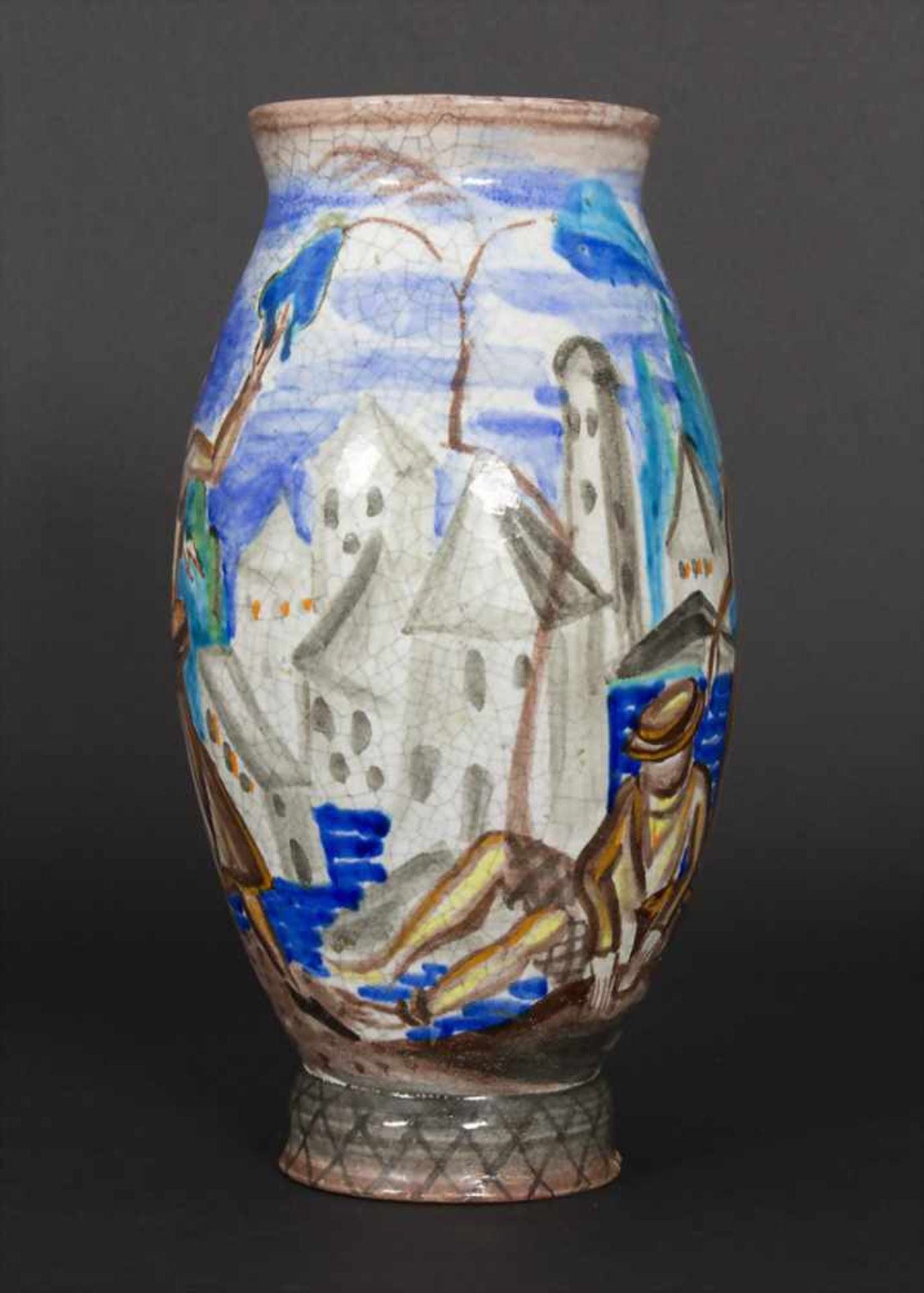 Ziervase / A vase, wohl Österreich, um 1925Material: Keramik, umlaufend polychrom bemalt, Form und - Bild 3 aus 13