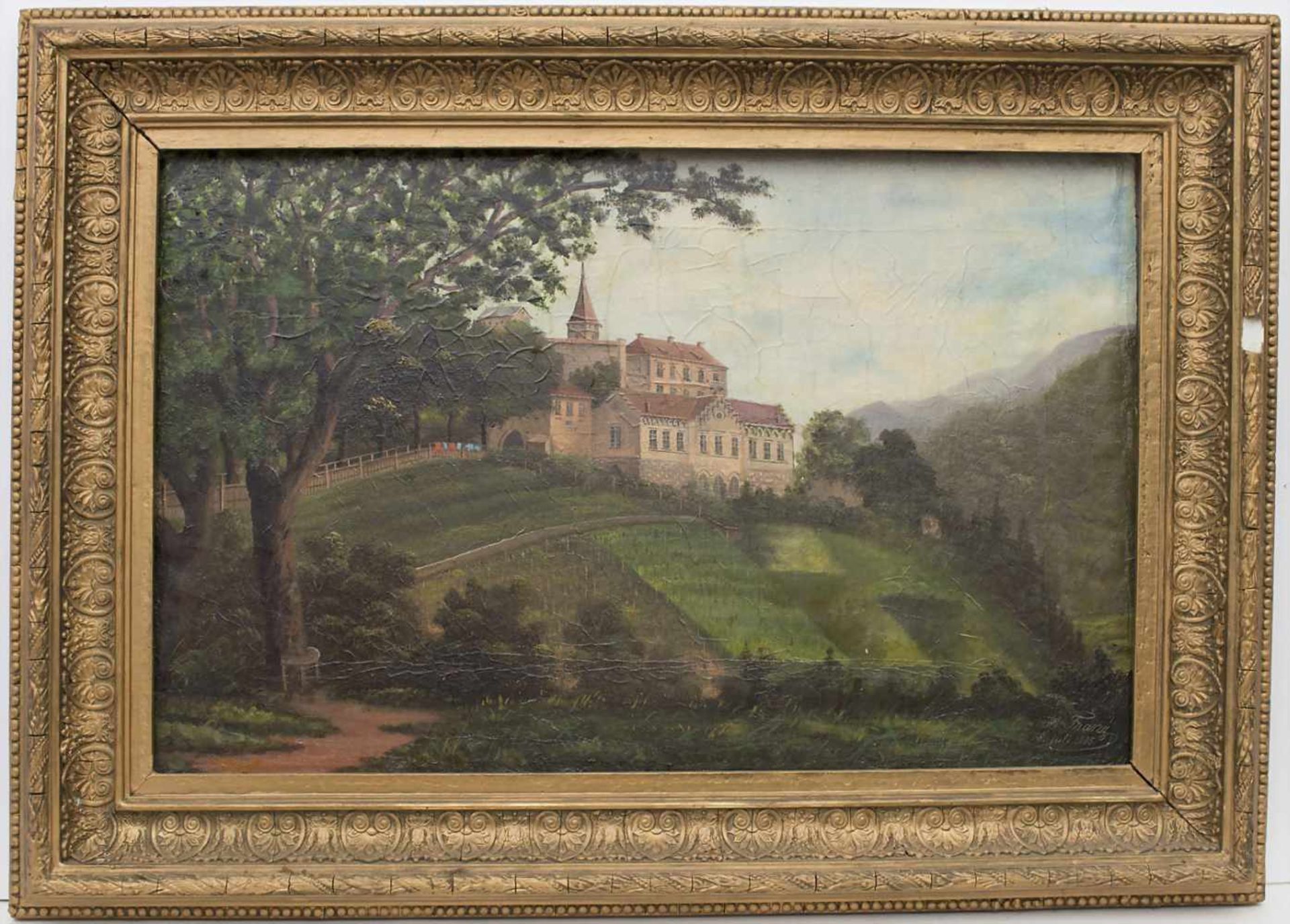 H. Franz (19. Jh.), 'Landschaft mit Burgansicht' / 'A landscape with a castle'Technik: Öl auf - Image 2 of 7