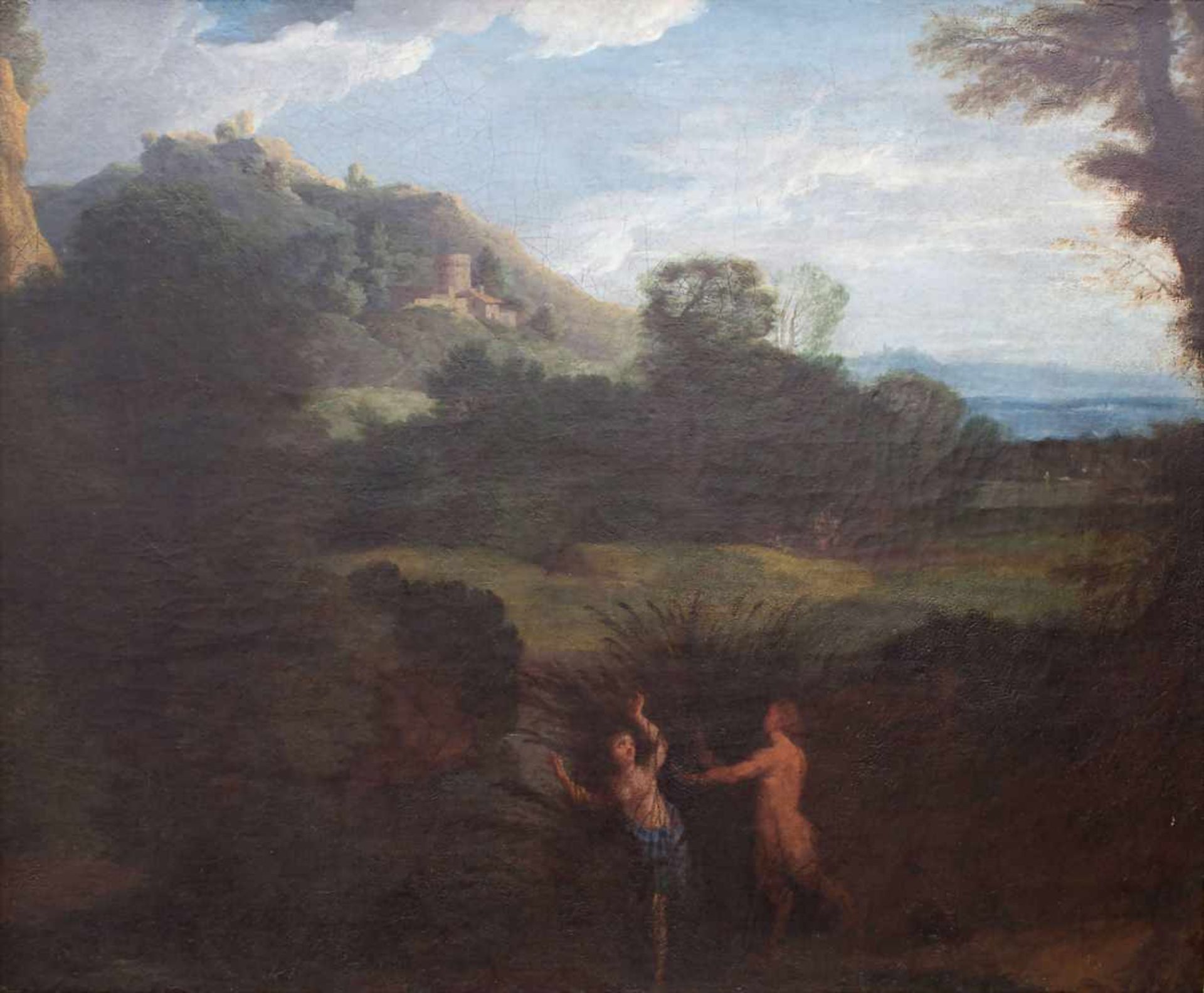 Künstler des 17./18. Jh., 'Ideallandschaft mit Satyr und Nymphe' / 'A landscape with Satyr and a