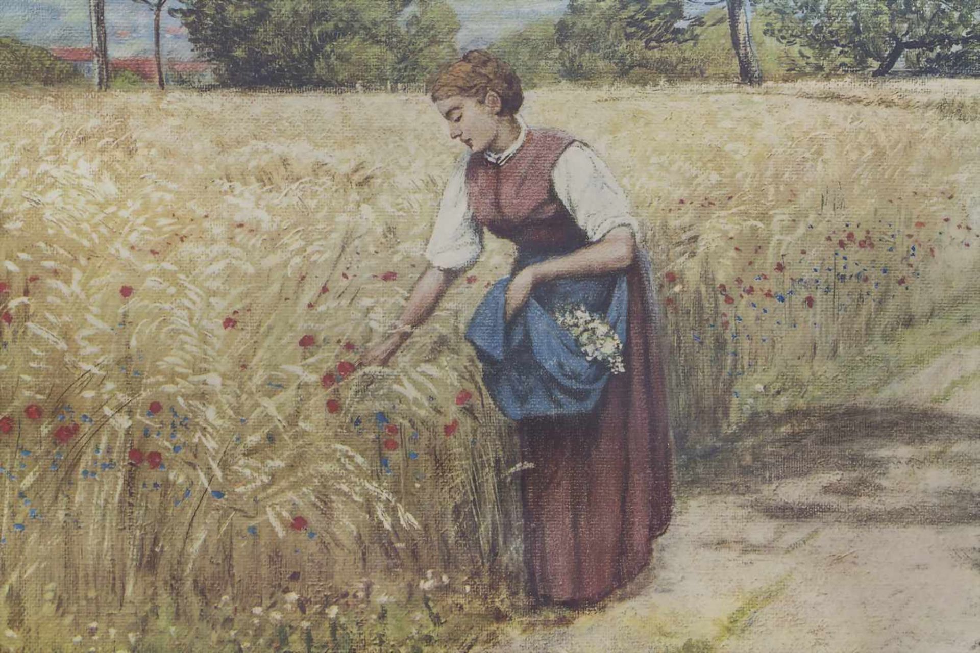 Hans Thoma (1839-1924), 'Blumenpflückerin am Feldrand' / 'A flower picker by a field'Technik: - Bild 7 aus 11