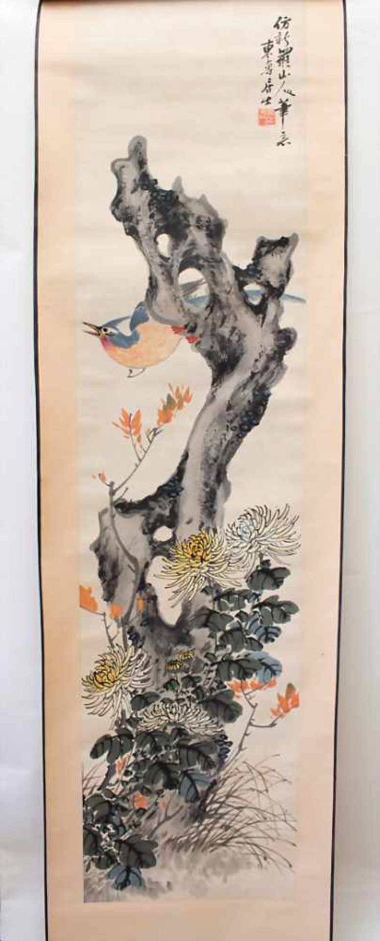 Konvolut 4 Rollbilder / A set of 3 scroll paintings, ChinaBestehend aus: Felsenlandschaft, 2 Vogel- - Image 24 of 29