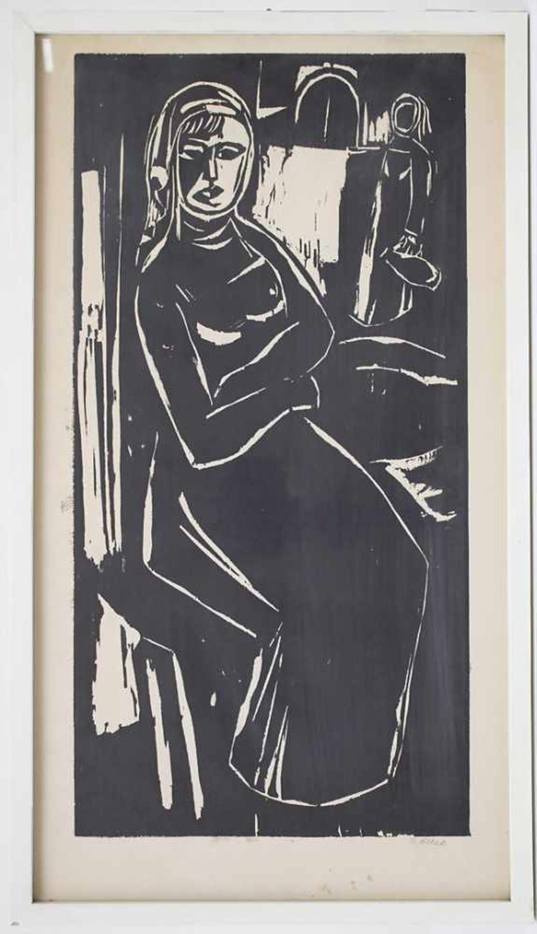 Karl Rödel (1907-1982), 'Wartende' / 'A waiting woman'Technik: Holzschnitt, gerahmt, hinter Glas, - Image 3 of 9