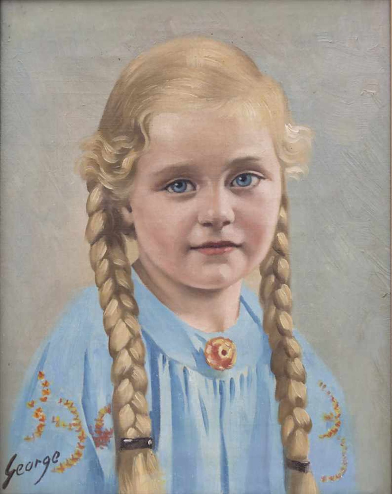 George (19./20. Jh.), 'Mädchen mit Zöpfen' / 'A girl with braids'Technik: Öl auf Leinwand, gerahmt,