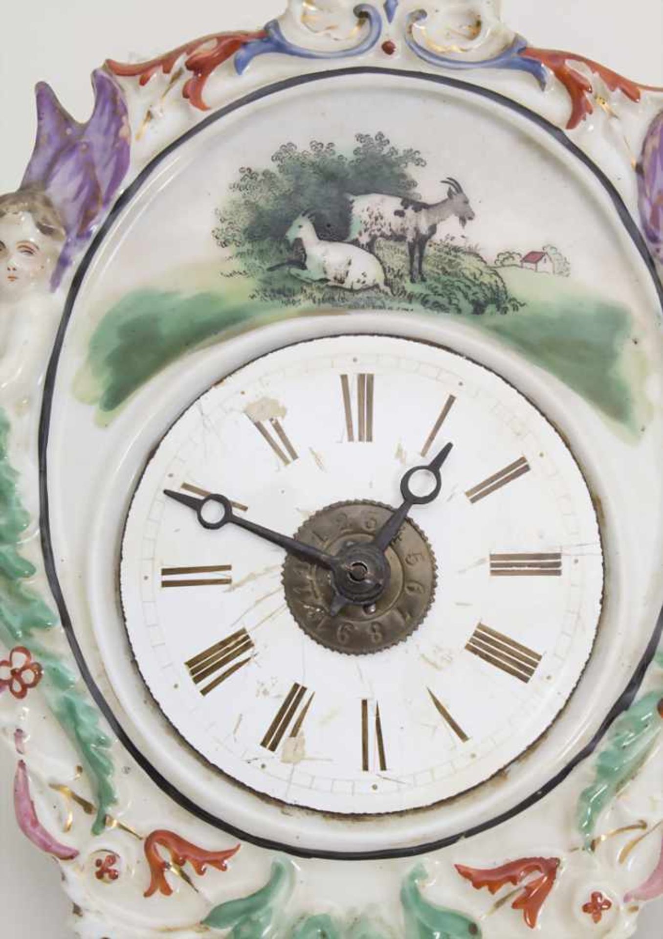 Jockele / A Black Forest clock, deutsch, um 1860Zifferblatt: Porzellan, bemalt,Werk: - Bild 2 aus 6