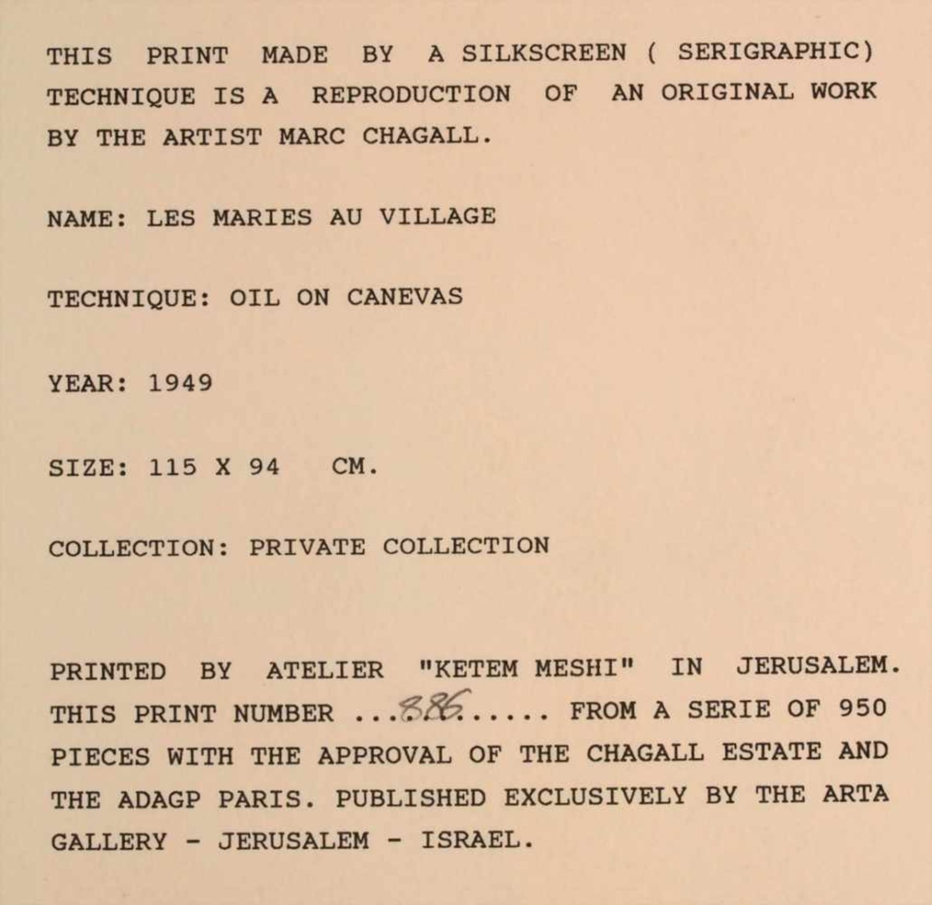 Marc Chagall (1887-1985), 'Les Maries au Village'Technik: Serigrafie auf Arches, nach einem - Bild 8 aus 9