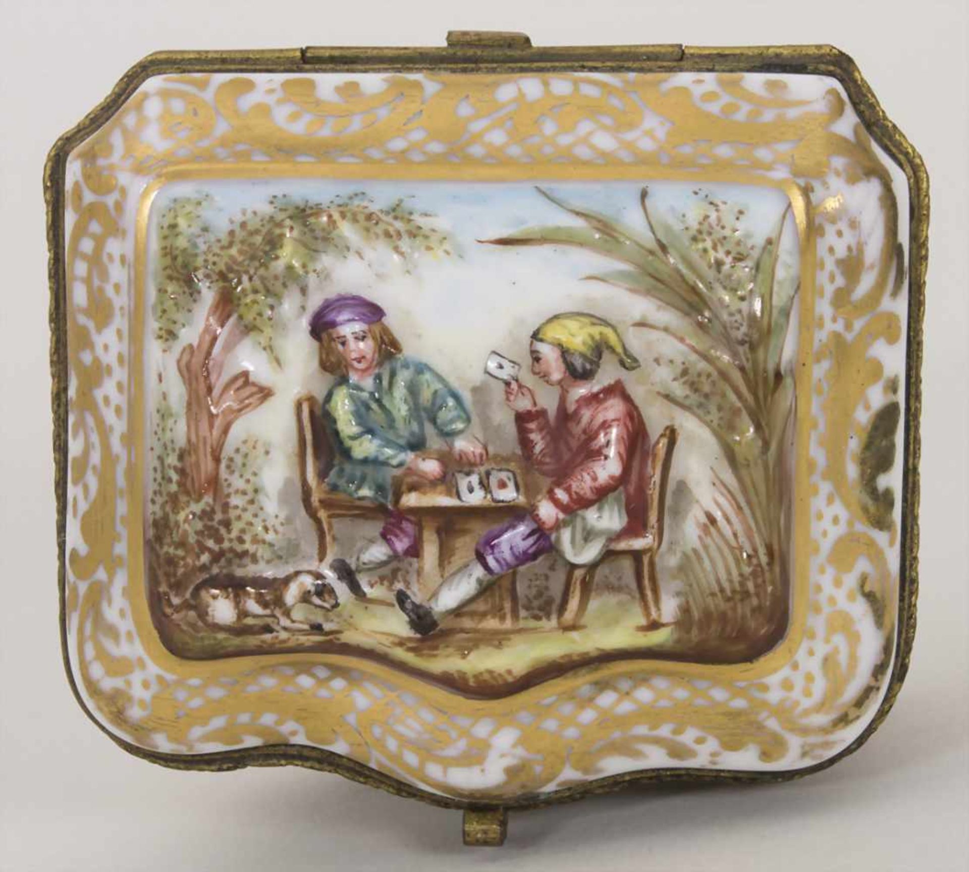 Deckeldose / Tabatiere mit Kartenspielern und Jagdszenen / A snuff box with card players and hunting - Image 5 of 8