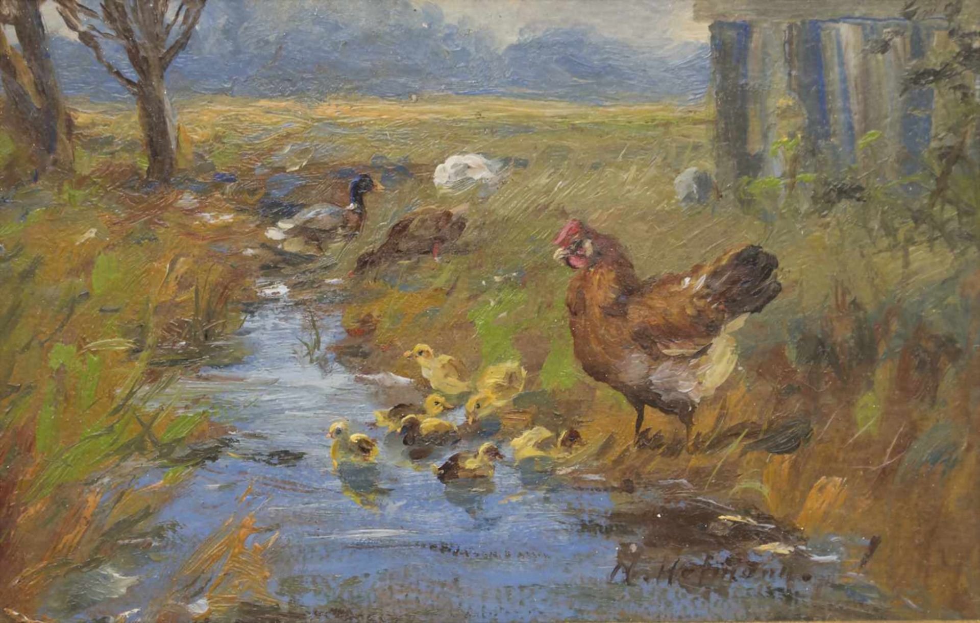 A. Hofmann (19./20. Jh.), 2 Gemälde 'Hühner mit Küken' / 2 paintings 'Chicken and chicks'Technik: Öl - Image 2 of 5