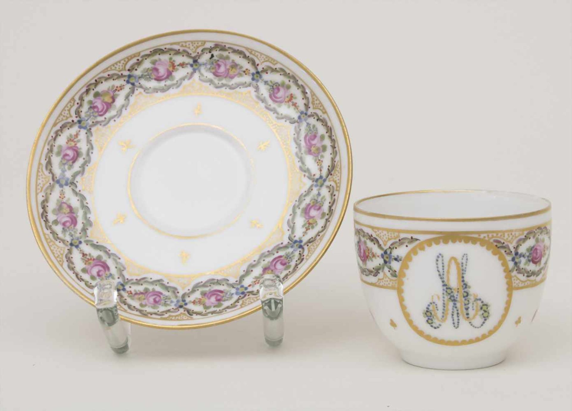 Mokkatasse u. UT mit Monogramm AM / A demitasse and saucer with monogram AM, Manufacture de la - Bild 3 aus 6