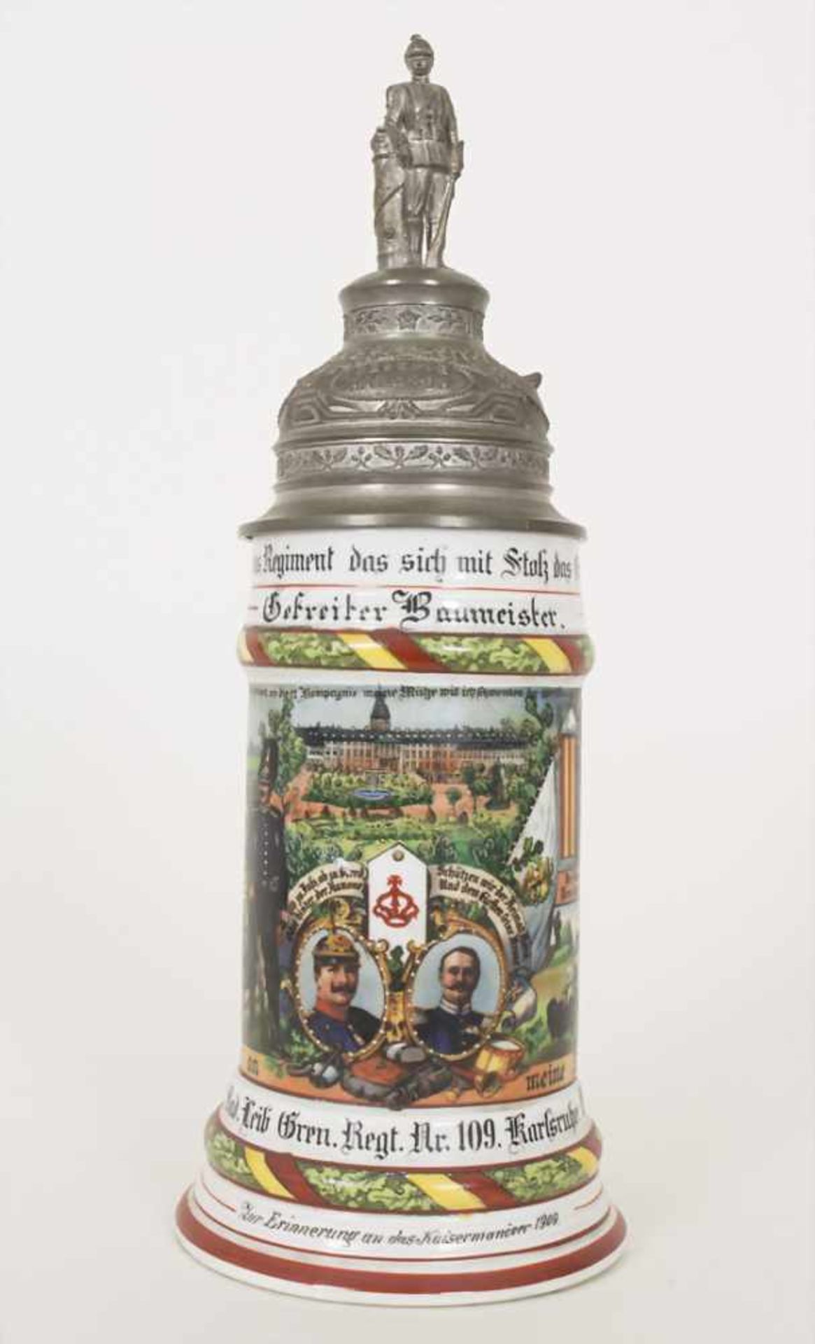 Reservistenkrug / A reservist beer mug, Karlsruhe, Baden, 1910Einheit: 1. Badisches Leib-Grenadier-
