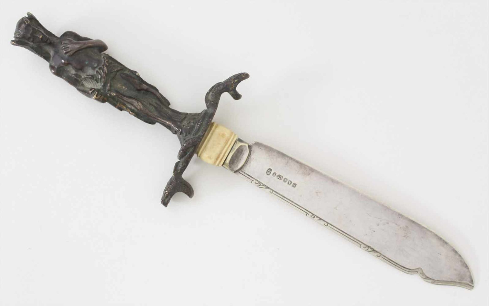 Bronze Brieföffner mit Krieger / A bronze letter opener with a warrior, um 1880Material: Bronze