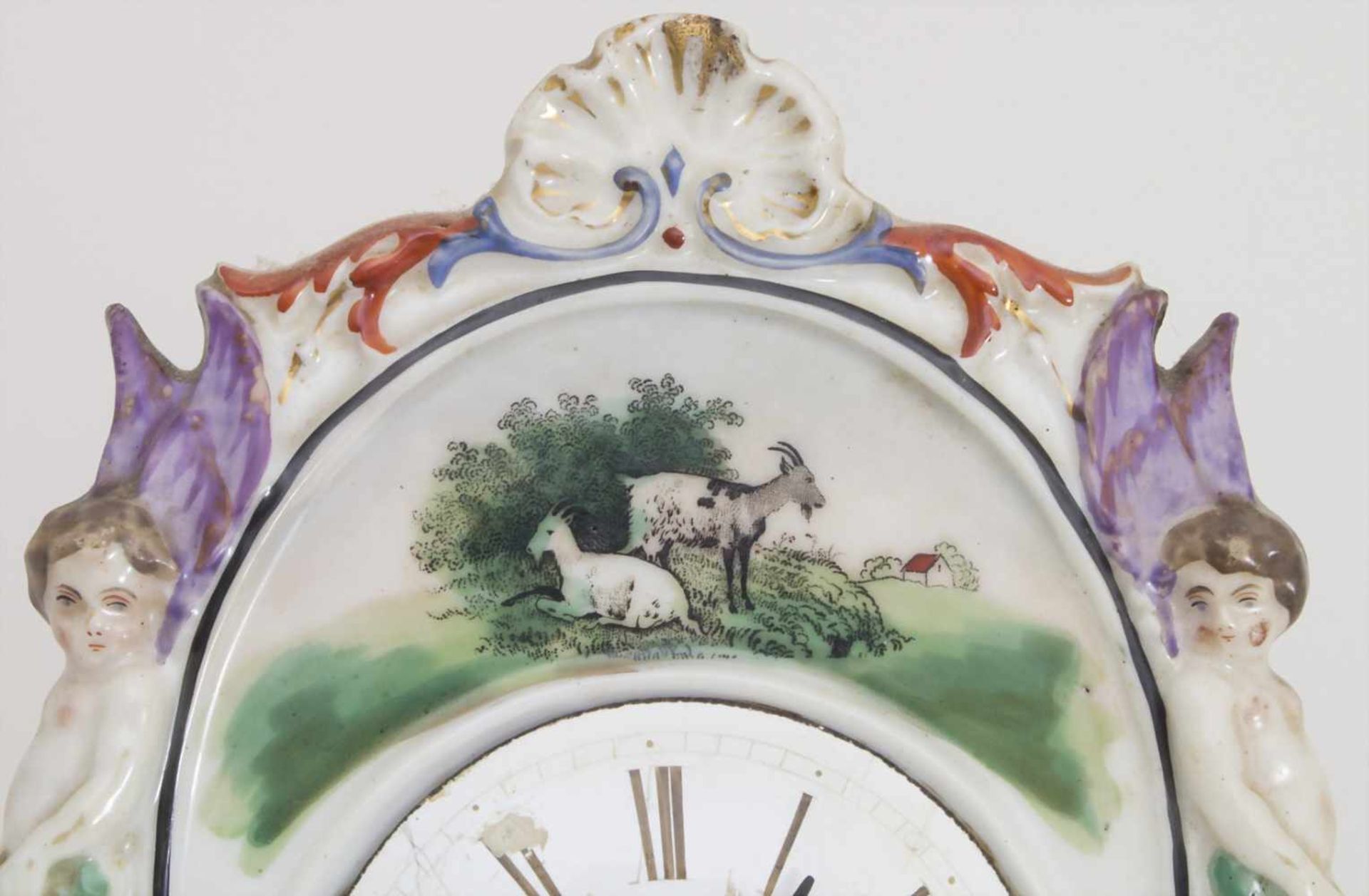Jockele / A Black Forest clock, deutsch, um 1860Zifferblatt: Porzellan, bemalt,Werk: - Image 3 of 6