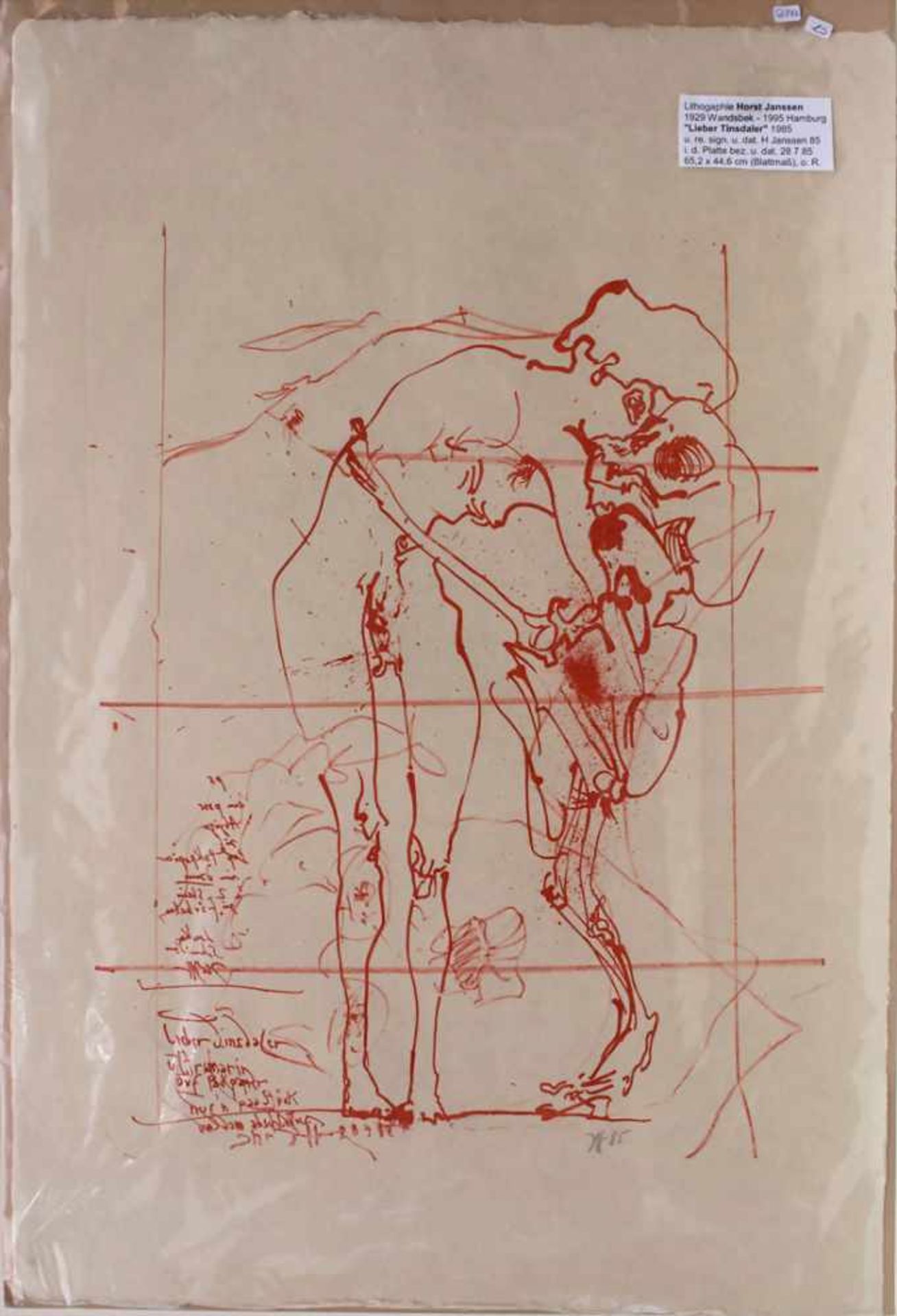 Horst Janssen (1929-1995), 'Lieber Tinsdaler'Technik: Lithografie auf Papier, Datierung: 1985,