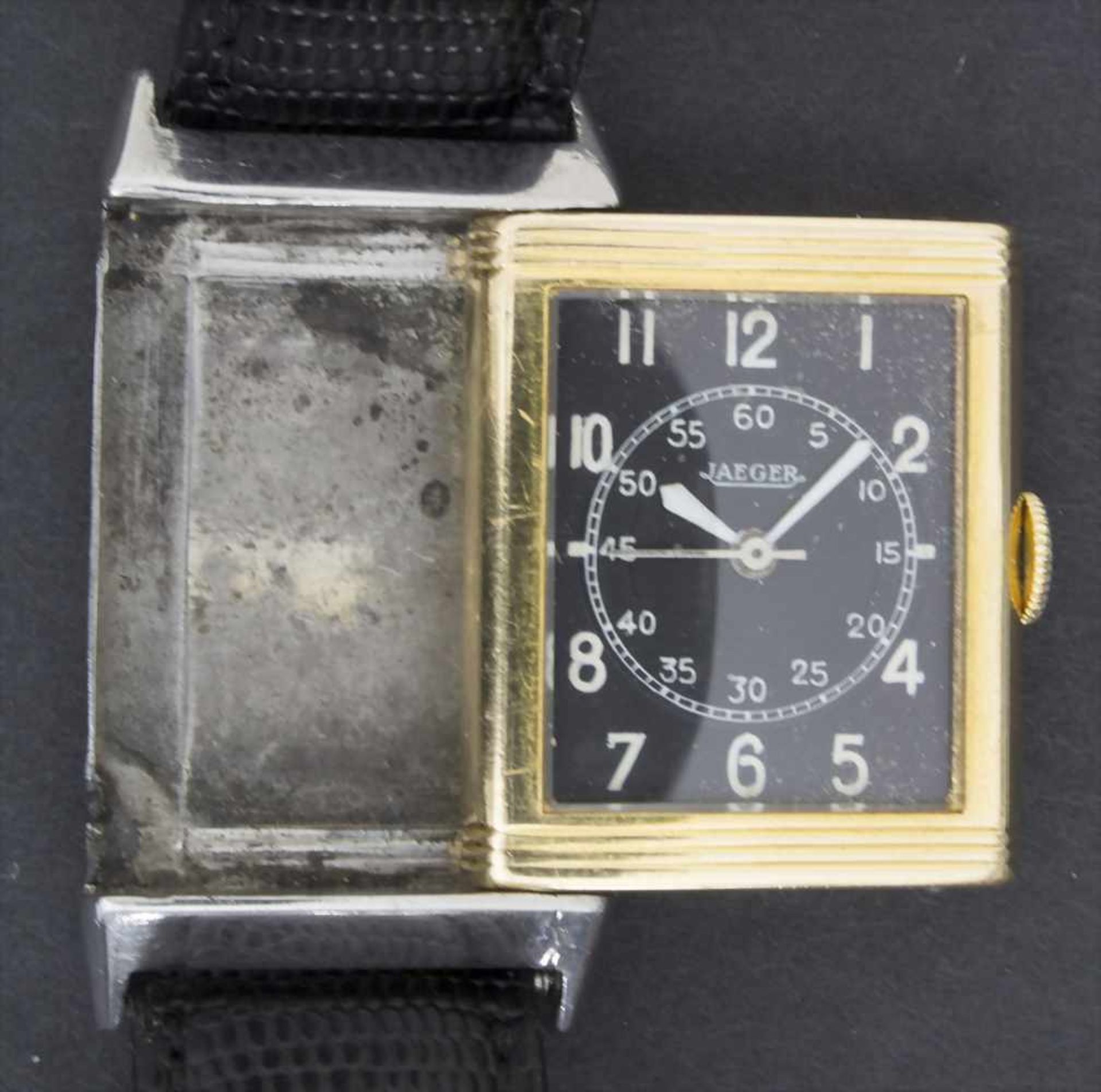 Jaeger Le Coultre, Reverso, Schweiz, um 1935Material: gewölbtes Gehäuse Stahl / Gold 750/000, No. - Image 2 of 5