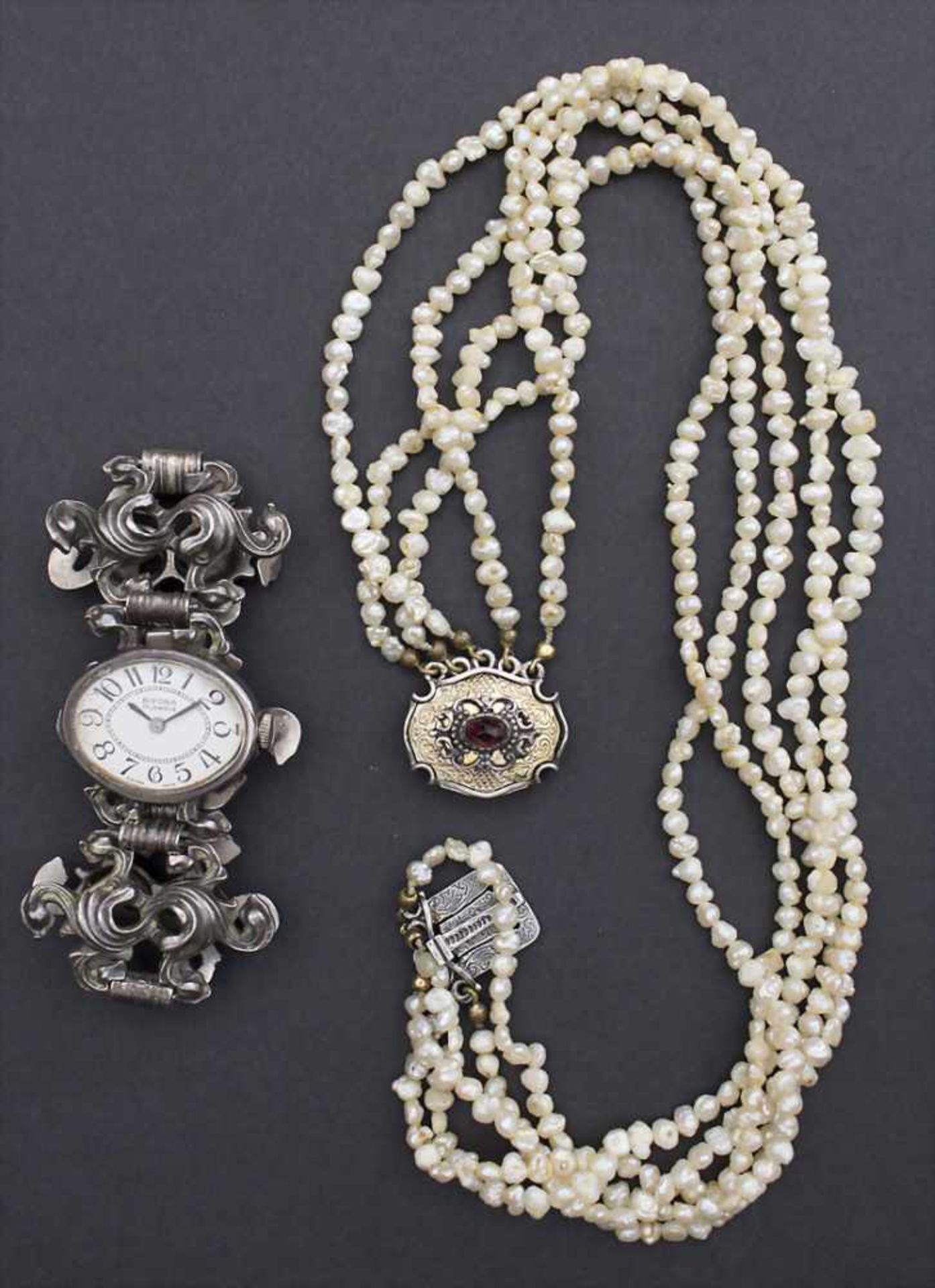 Perlenkette und DamenarmbanduhrArmband aus Silber, Armbanduhr der Fa. BIFORA. Perlenkette 5 -