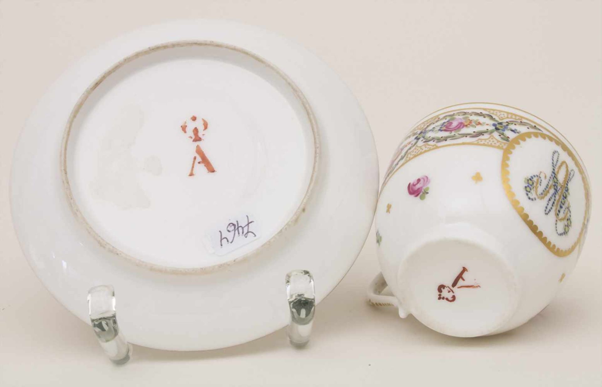 Mokkatasse u. UT mit Monogramm AM / A demitasse and saucer with monogram AM, Manufacture de la - Bild 6 aus 6