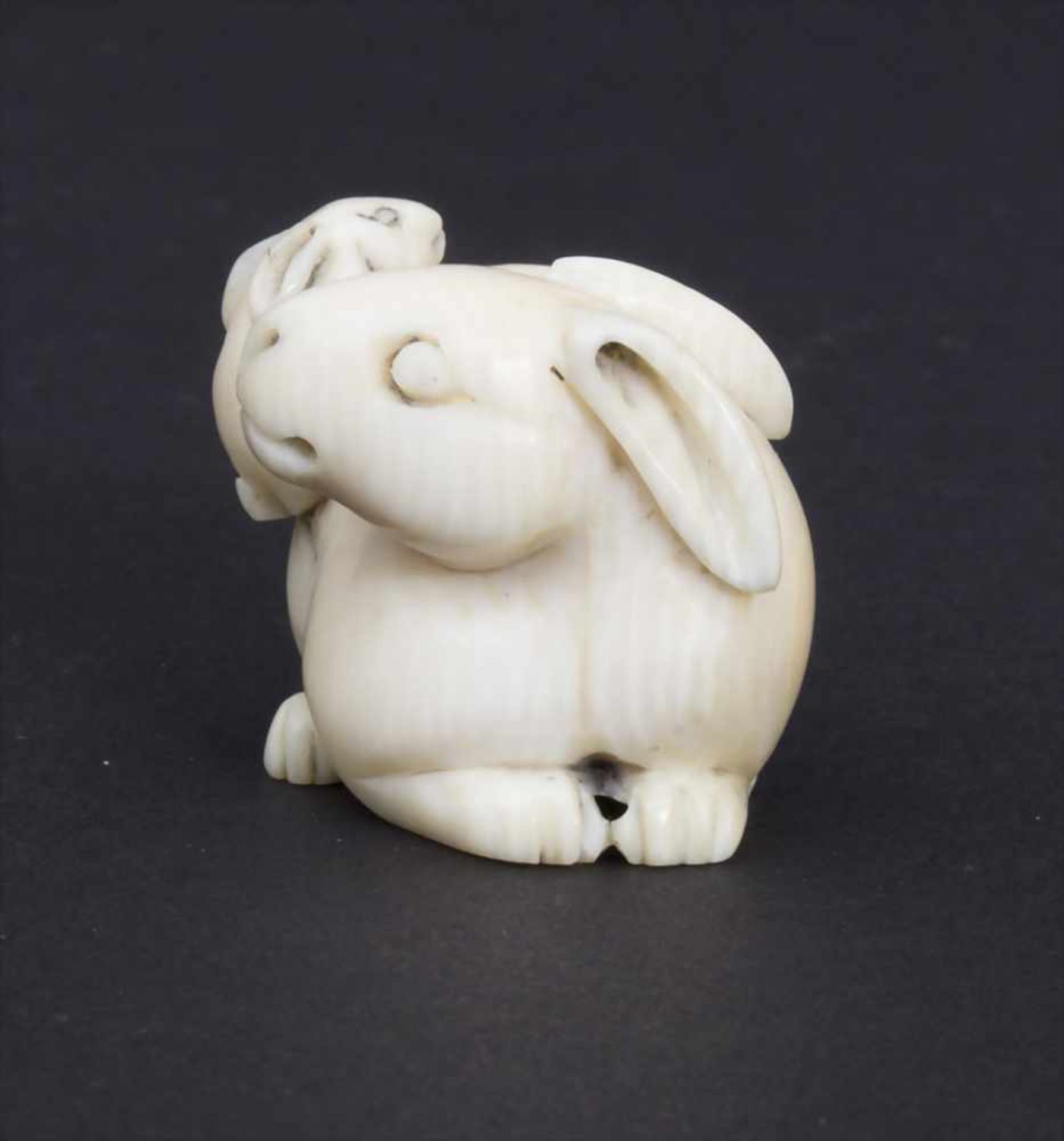 Netsuke 'Zwei Hasen' / A Netsuke 'Two rabbits', Japan, um 1900Material: Elfenbein, geschnitzt, - Image 2 of 9