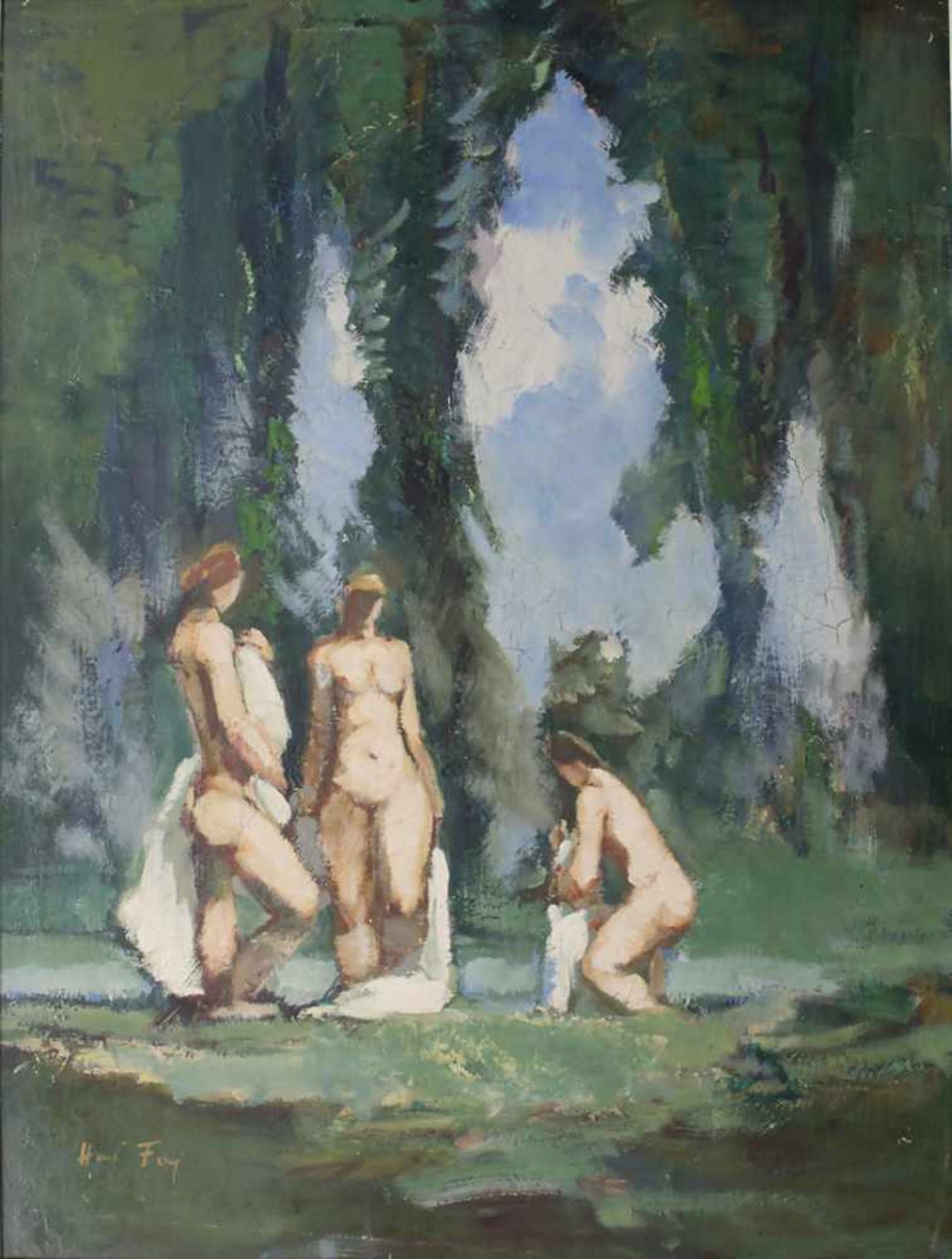 Hanns Fay (1888-1957), 3 weibliche Akte 'Badende' / '3 female nudes 'bathing women'Technik: Öl auf