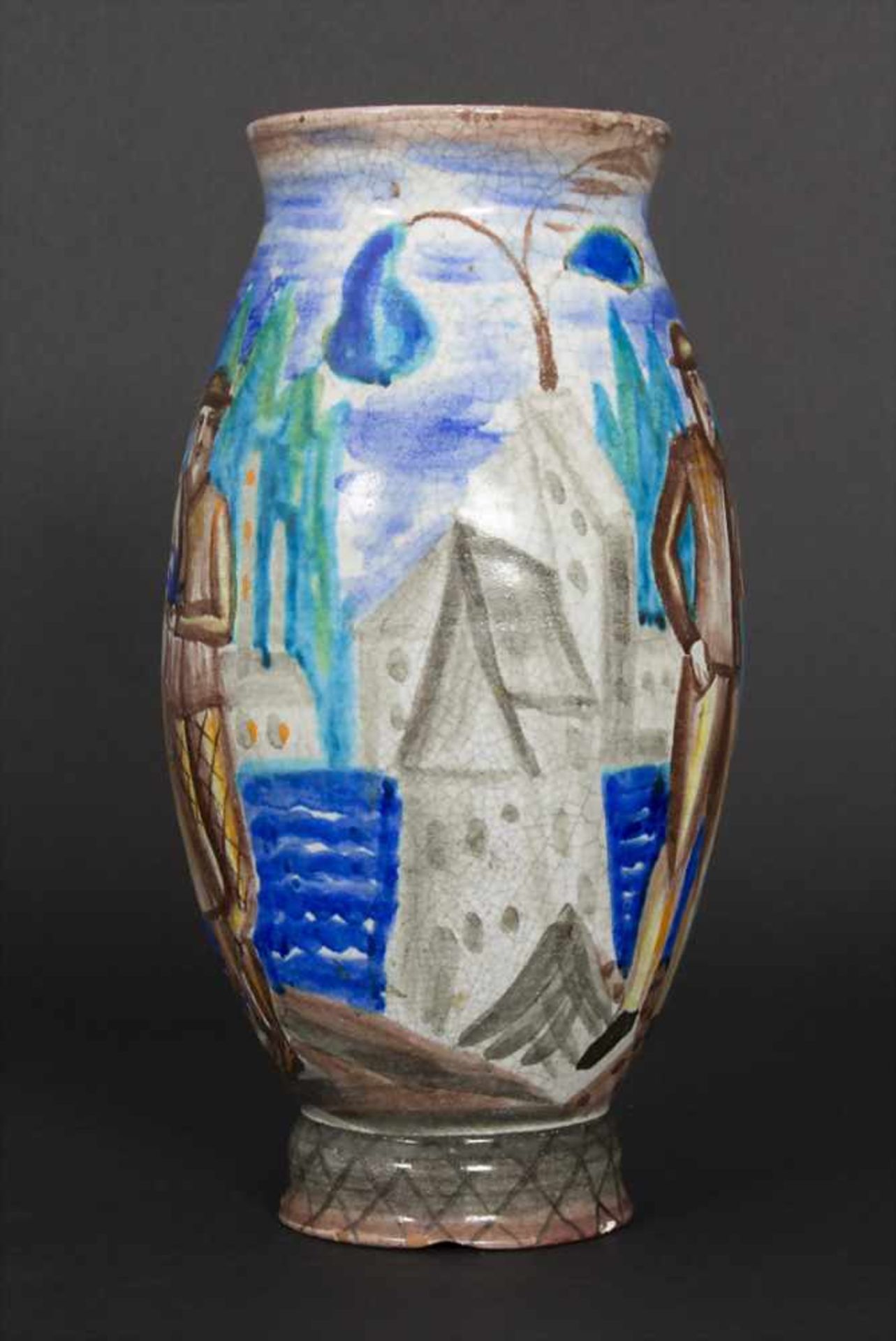 Ziervase / A vase, wohl Österreich, um 1925Material: Keramik, umlaufend polychrom bemalt, Form und - Bild 6 aus 13