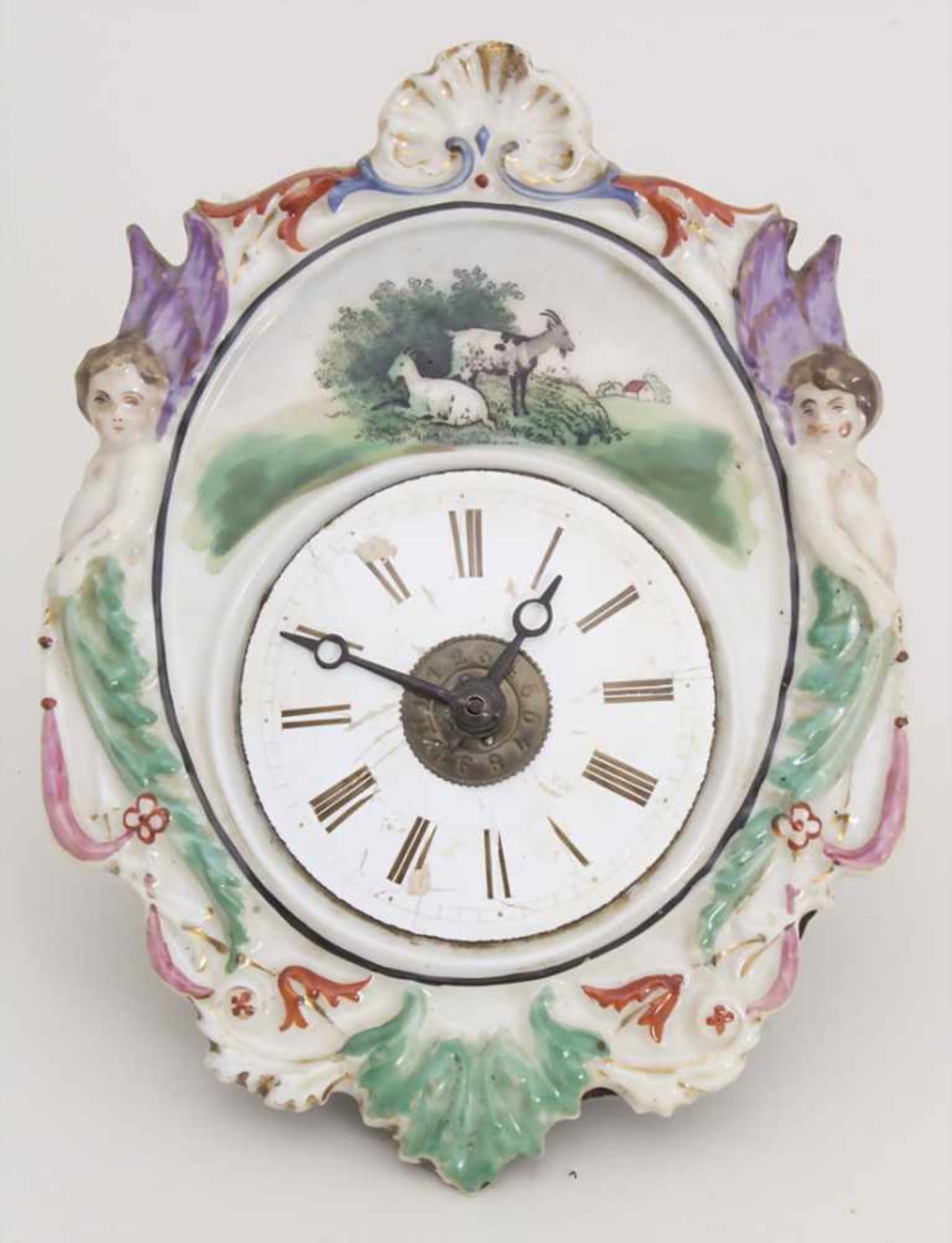 Jockele / A Black Forest clock, deutsch, um 1860Zifferblatt: Porzellan, bemalt,Werk: