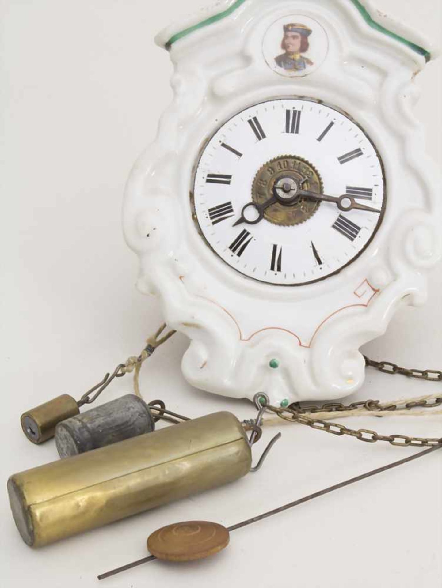 Jockele / A Black Forest clock, deutsch, um 1860Ziffernblatt: Porzellan, bemalt,Werk: - Image 3 of 5