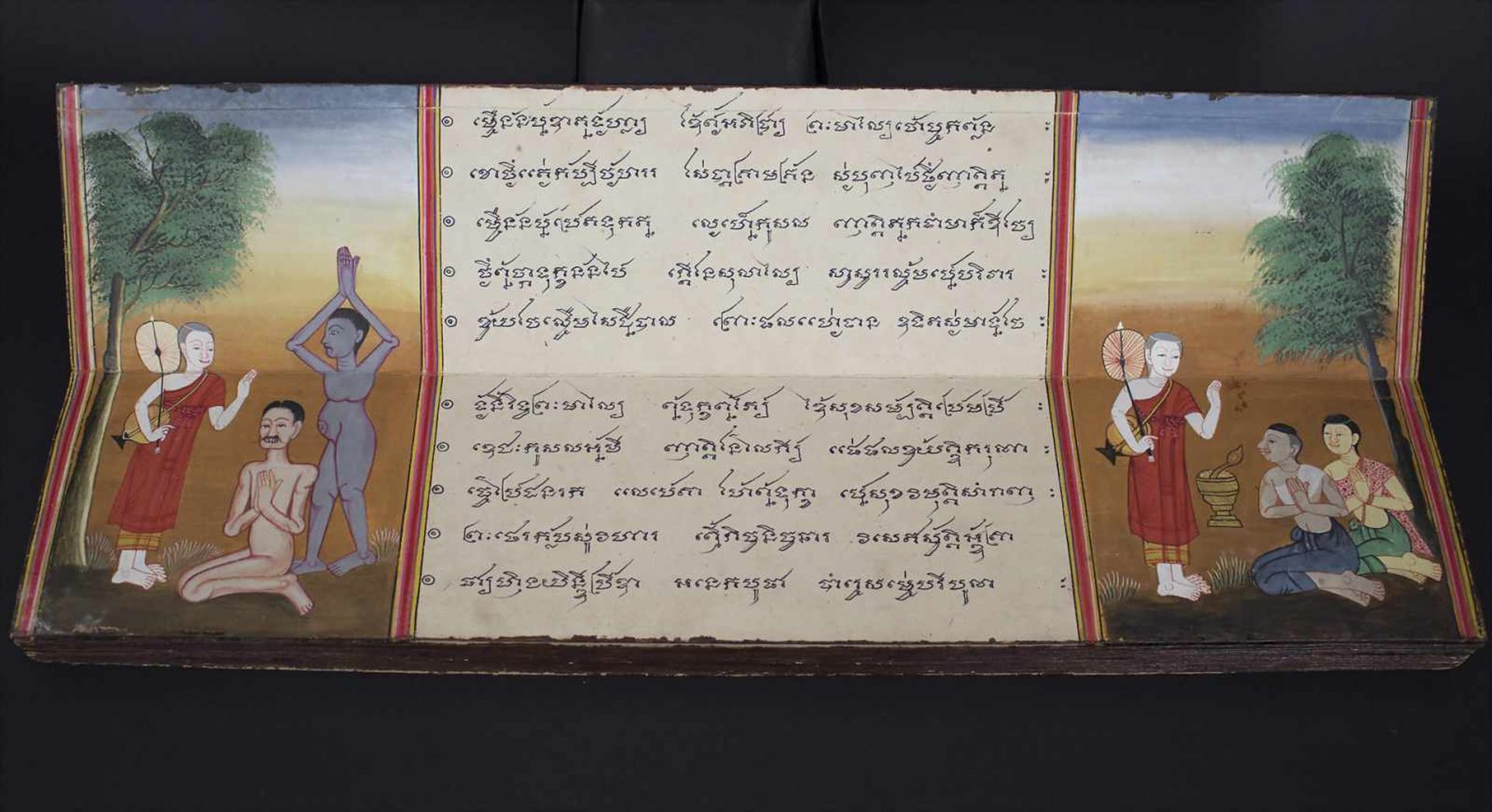 Heilige burmesische Texte, um 1900Material: Buchdeckel vergoldet mit 12 Farbtafeln,Maße: 68 x 14 x 7 - Image 4 of 13