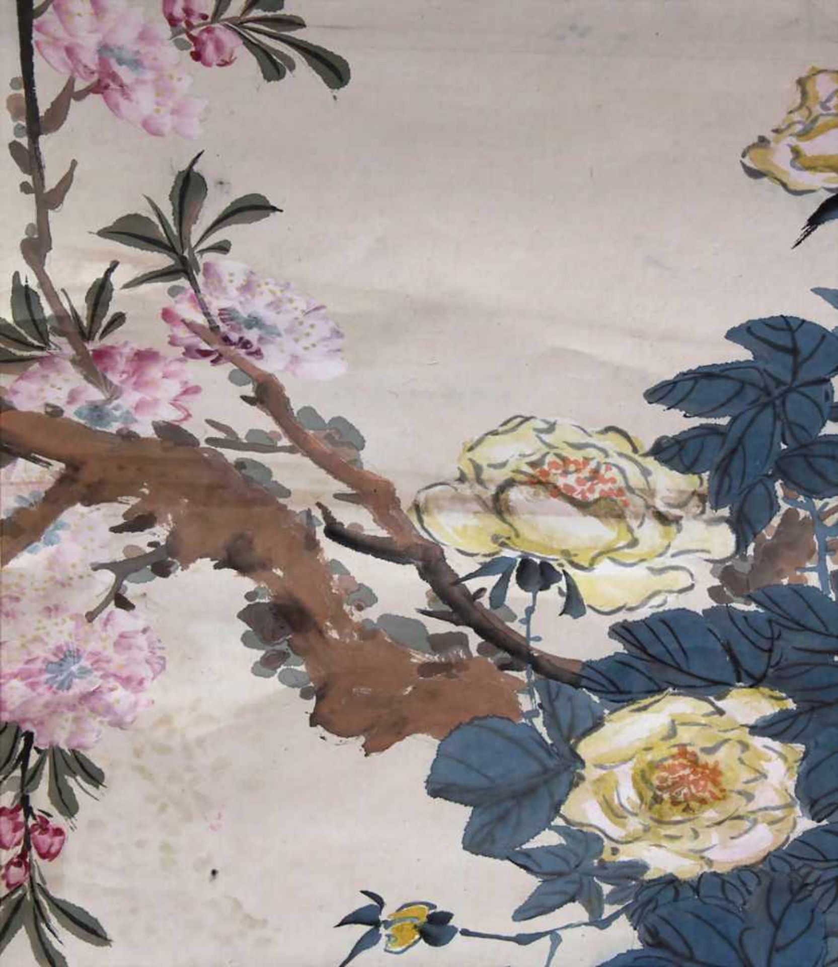 Konvolut 3 Rollbilder 'Vogel-Strauch-Dekor' / A set of 3 scroll paintings, China, um 1900Material: - Bild 8 aus 19