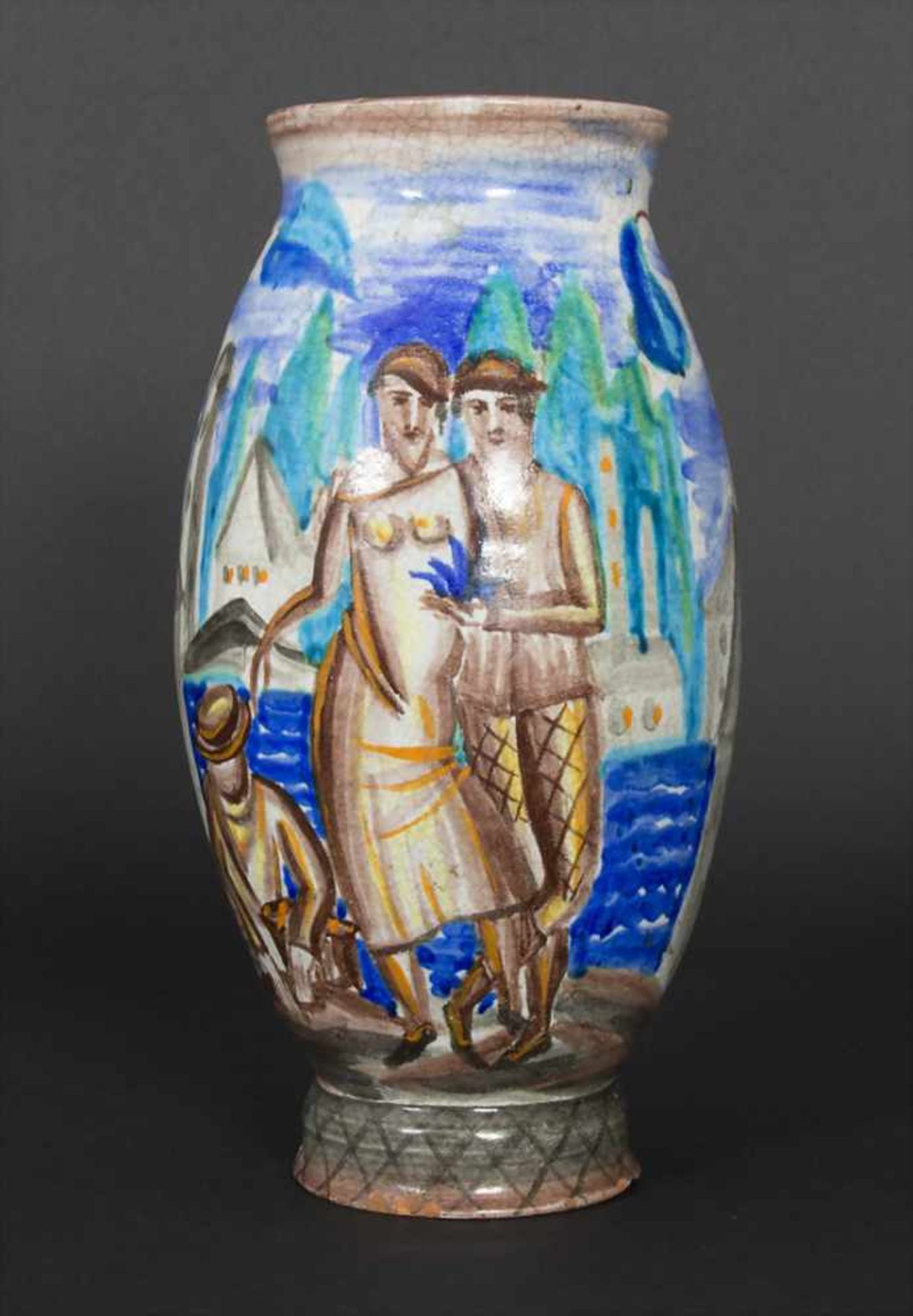 Ziervase / A vase, wohl Österreich, um 1925Material: Keramik, umlaufend polychrom bemalt, Form und
