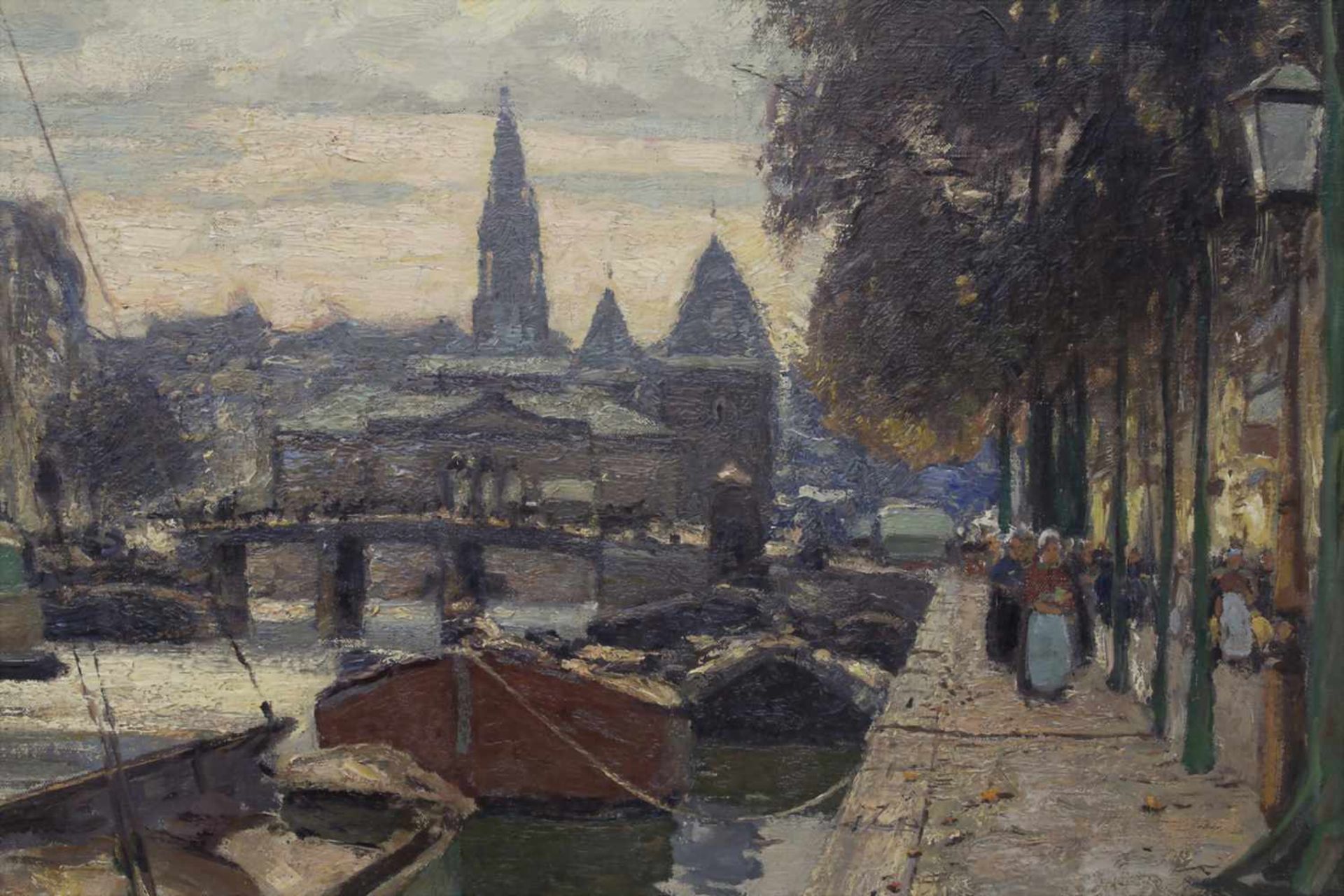 Heinrich Hermanns (1862-1942), 'Amsterdam-Geldersekadegracht'Technik: Öl auf Leinwand (doubliert), - Image 4 of 5