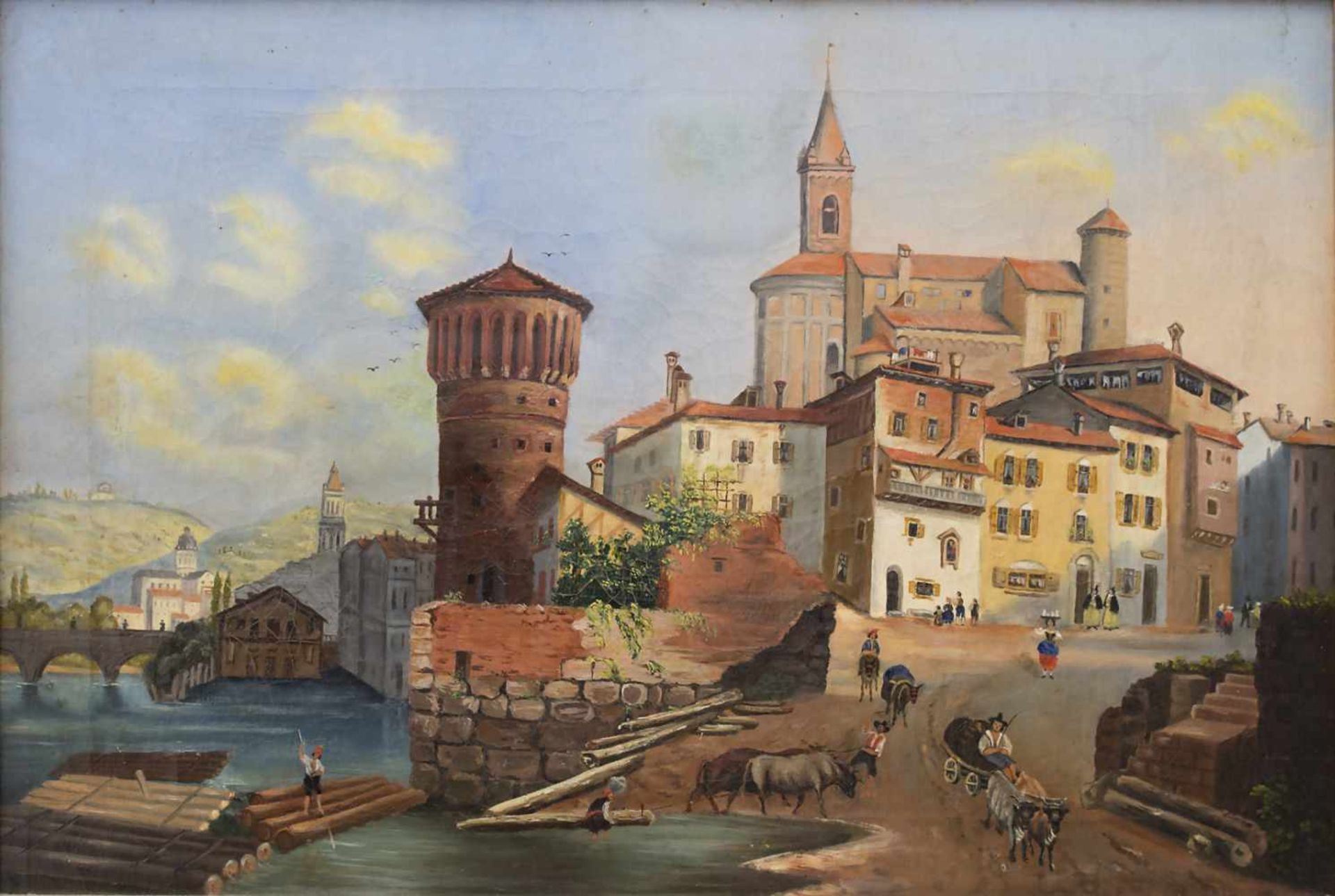 Künstler des 19. Jh., 'Ansicht einer belebten Stadt' / 'A view of a lively city'Technik: Öl auf