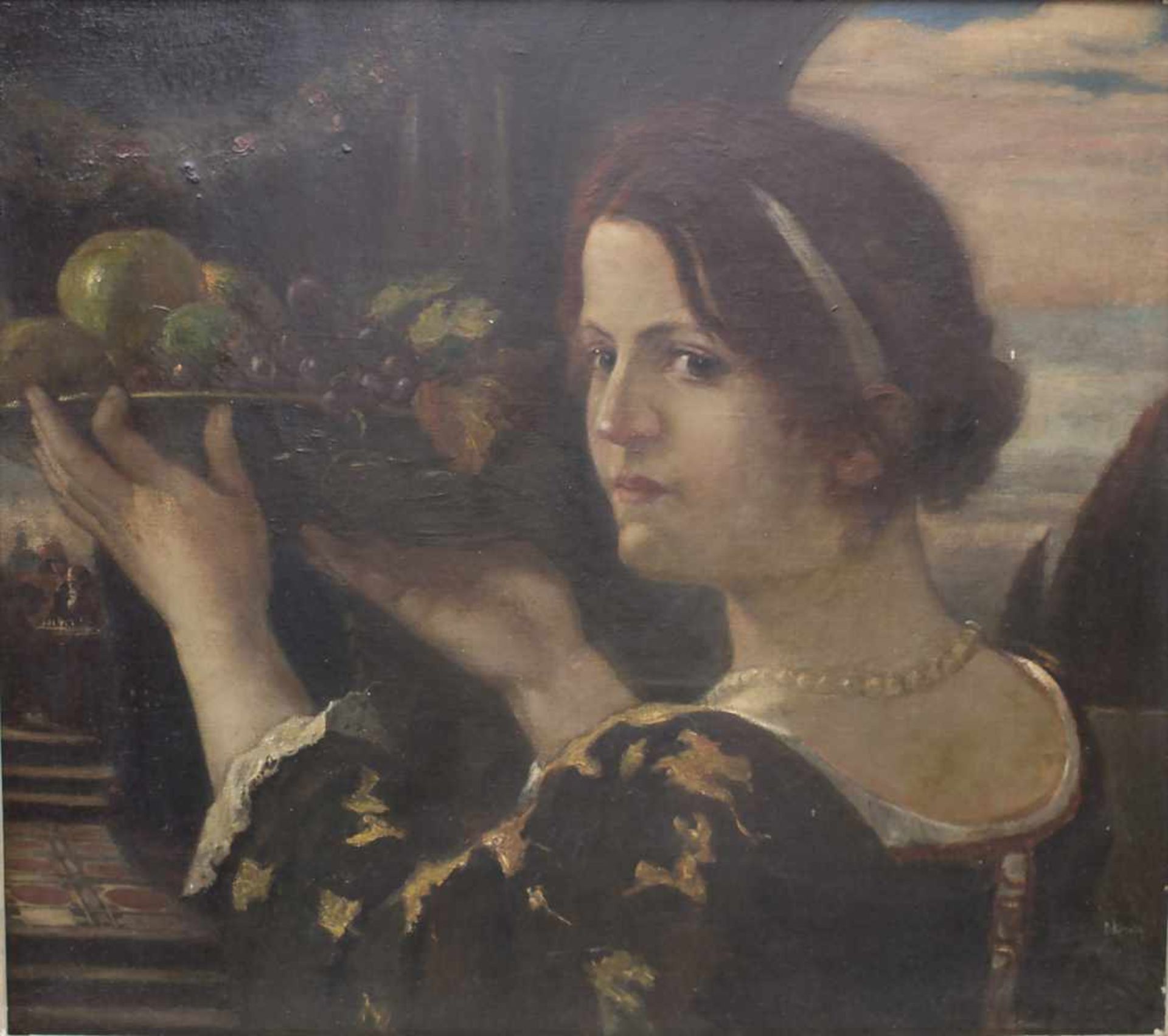 Rudolf Köselitz (1861-1949), Präraffaelit, 'Junge Dame mit Obstschale' / 'A young lady with fruit