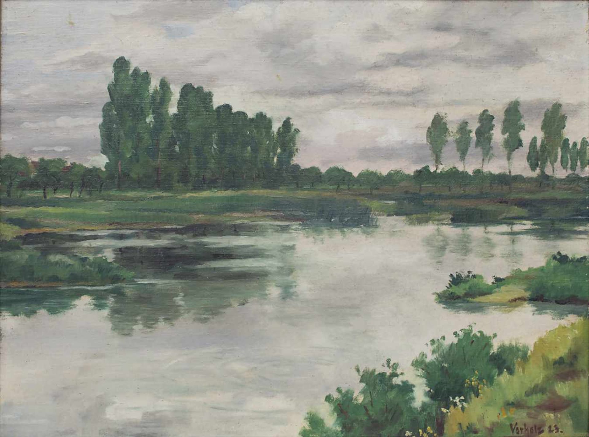 Wilhelm Vorholz (1884-1960), 'Rheinauenlandschaft' / 'Rheinauen landscape'Technik: Öl auf Malkarton,