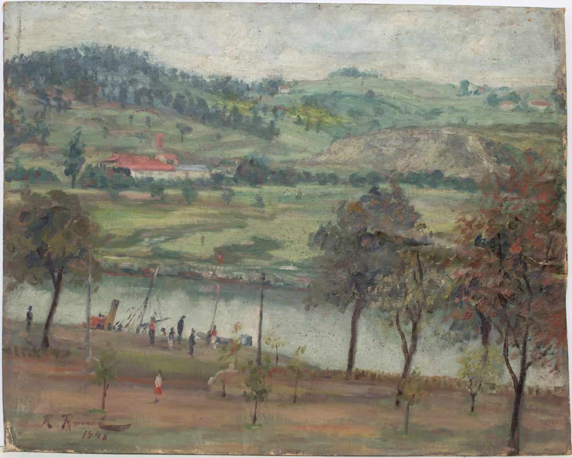 Landschaftsmaler (tätig 1940er Jahre), 'Flusslandschaft mit Figurenstaffage' / 'A riverscape with