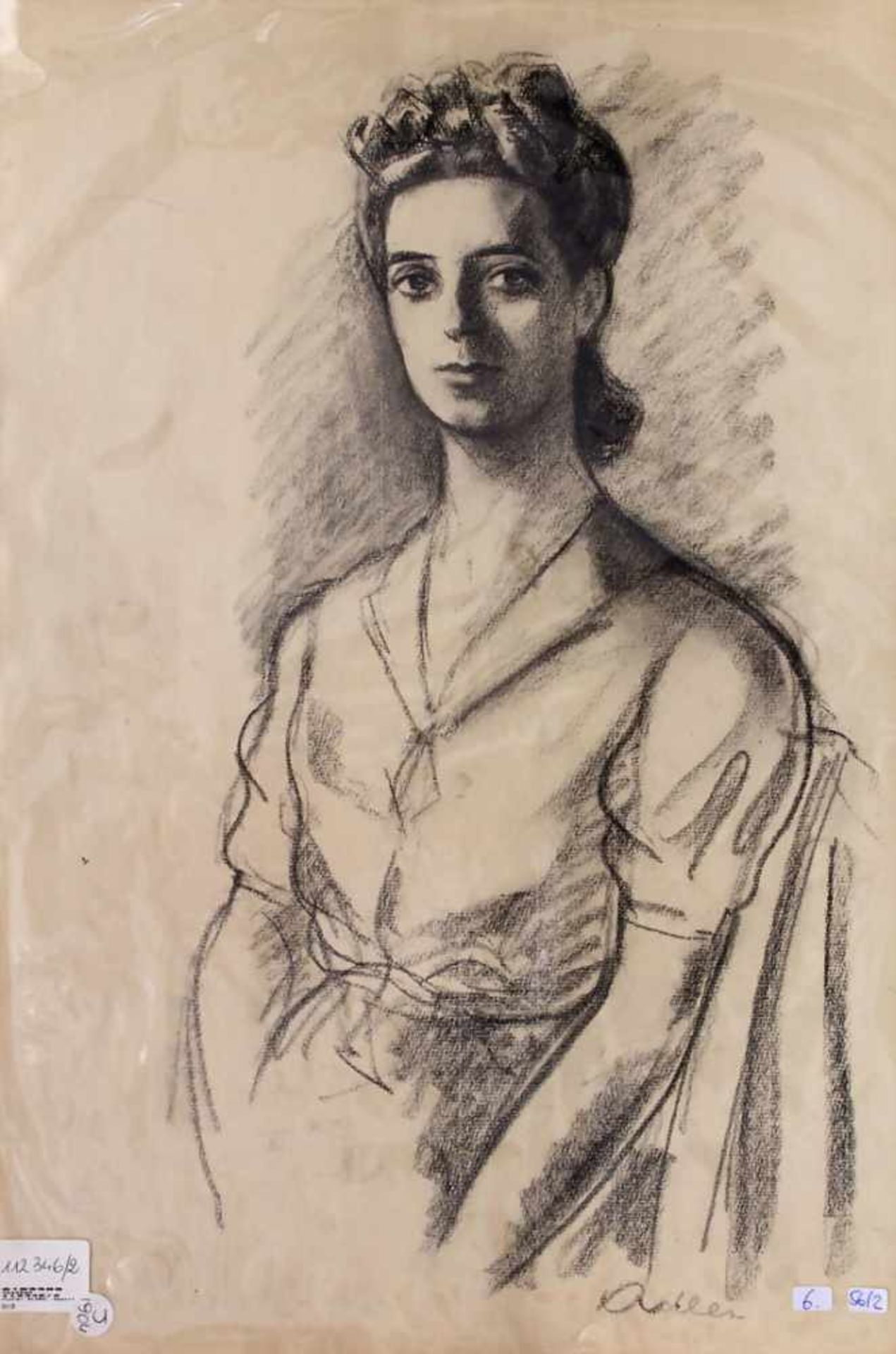 Michel Adlen (1898-1980), 'Porträt einer jungen Dame' / 'A portrait of a young lady'Technik: Kohle