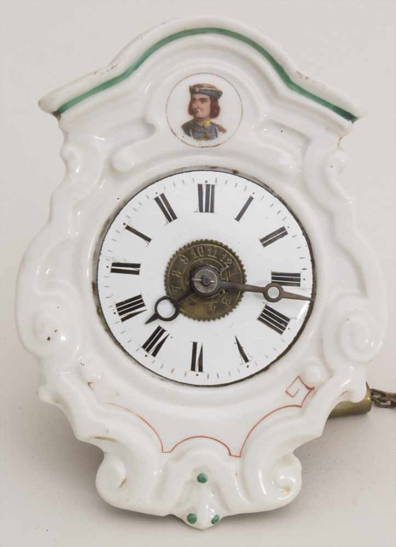 Jockele / A Black Forest clock, deutsch, um 1860Ziffernblatt: Porzellan, bemalt,Werk:
