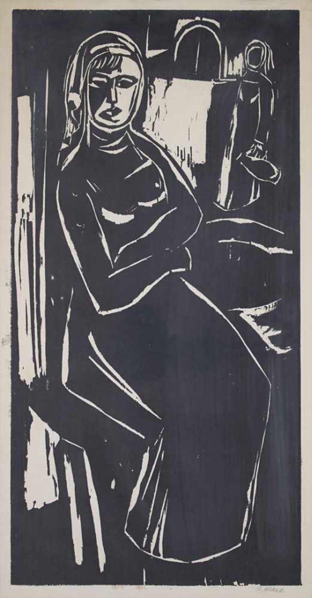 Karl Rödel (1907-1982), 'Wartende' / 'A waiting woman'Technik: Holzschnitt, gerahmt, hinter Glas,