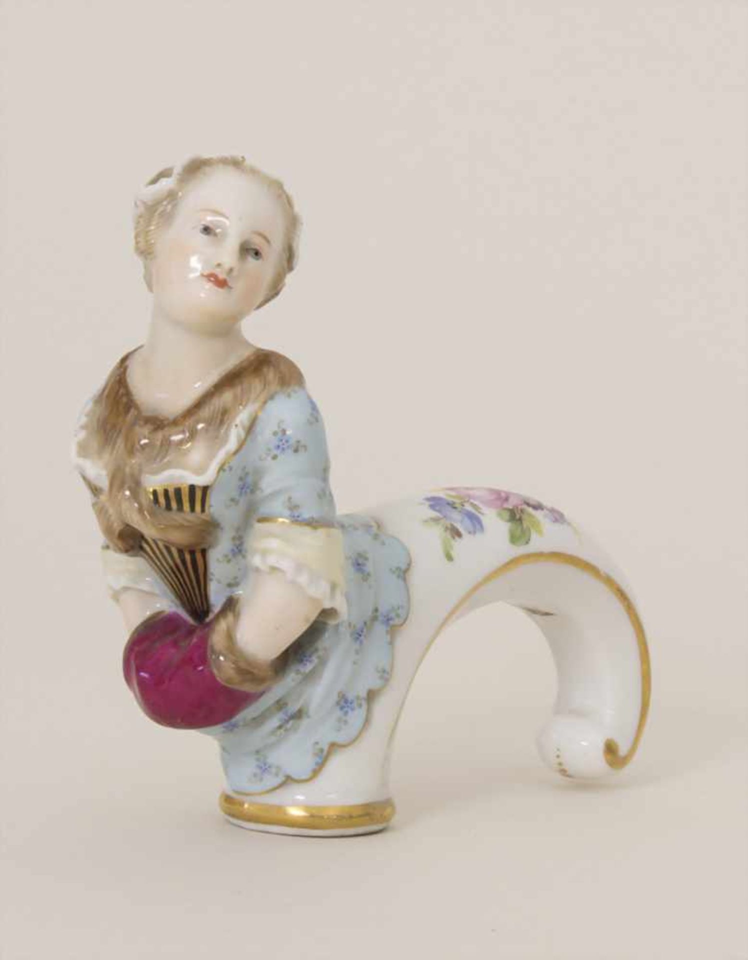 Seltener figürlicher Stockgriff 'Dame mit Muff' / A rare figural cane handle 'A lady with a muff',